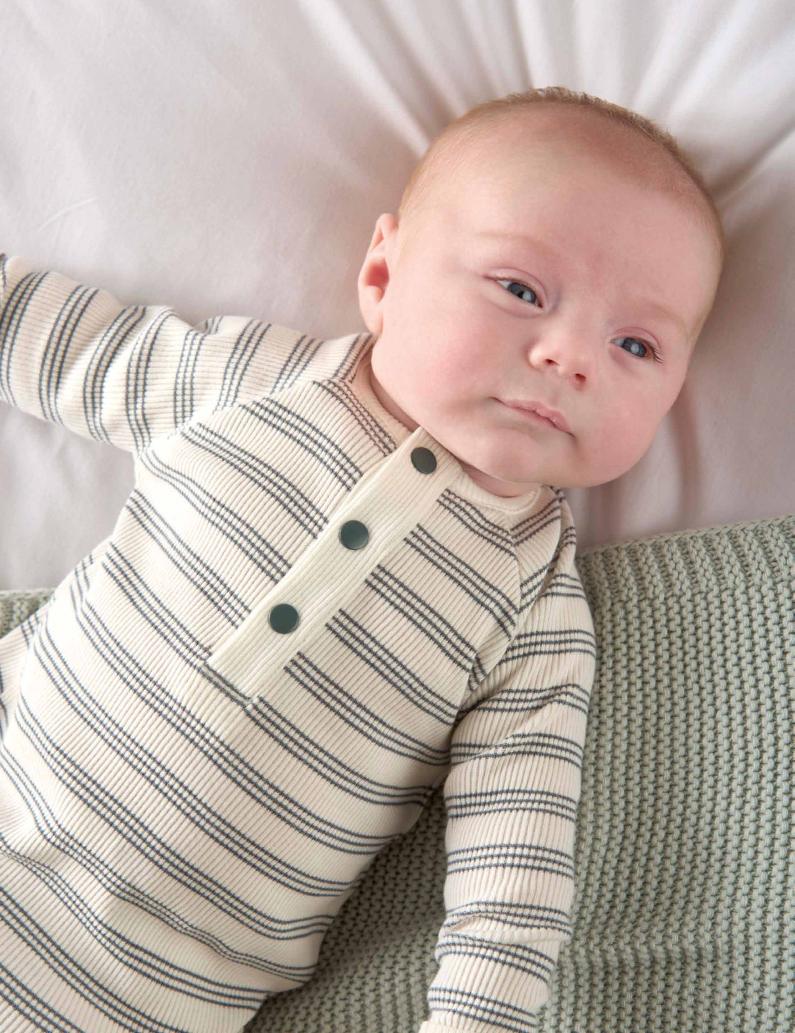 Pure Cotton Ribbed Striped All In One (0-12 Mths) 4 of 7