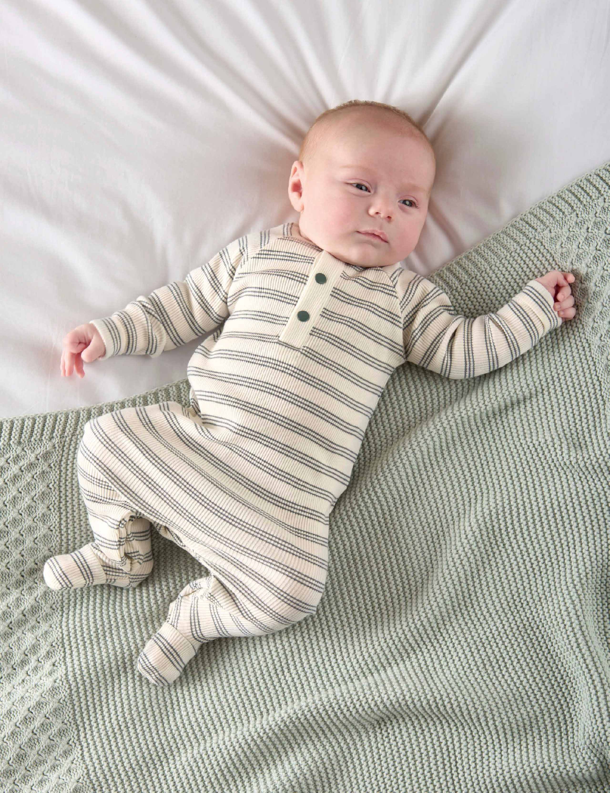Pure Cotton Ribbed Striped All In One (0-12 Mths) 5 of 7