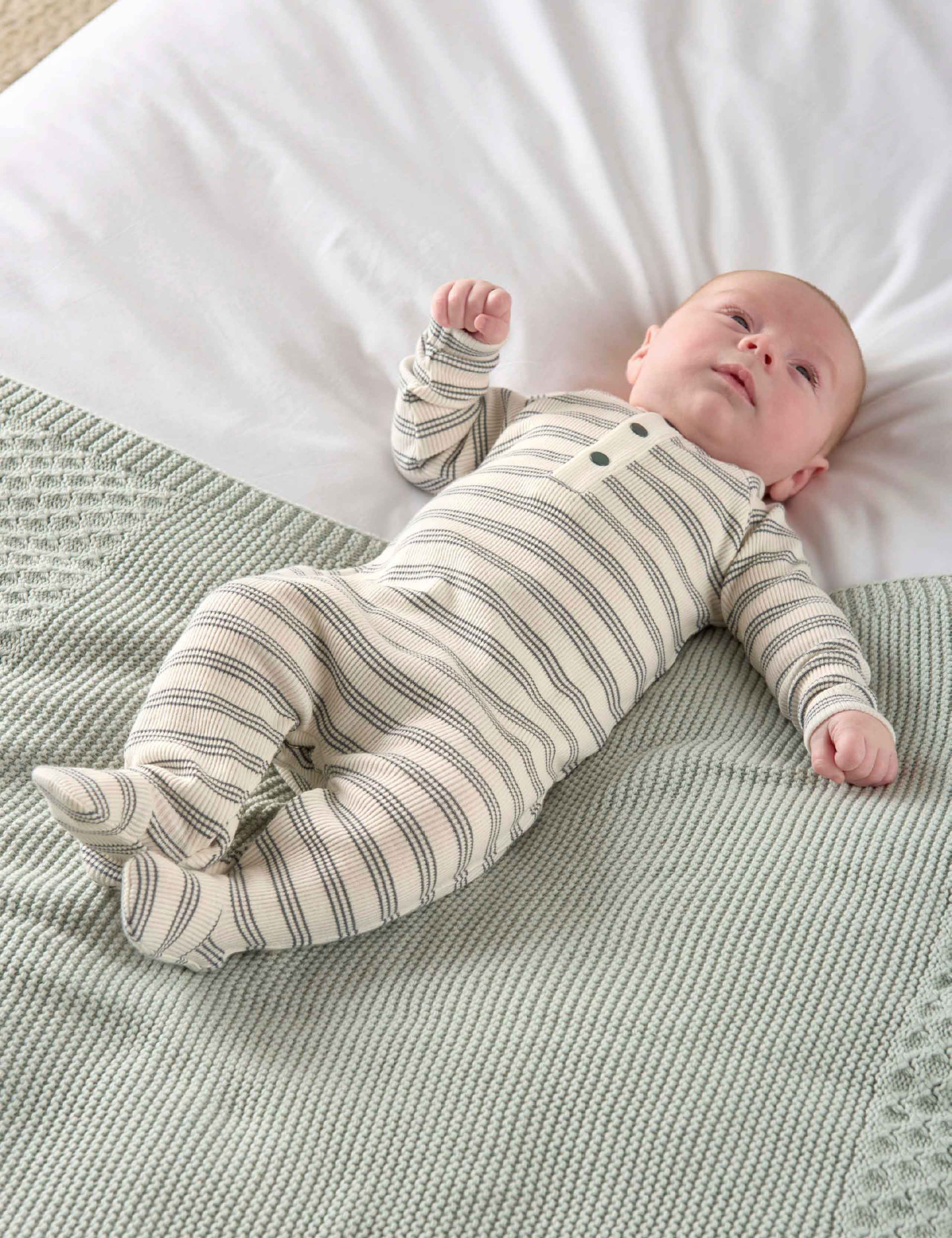 Pure Cotton Ribbed Striped All In One (0-12 Mths) 7 of 7