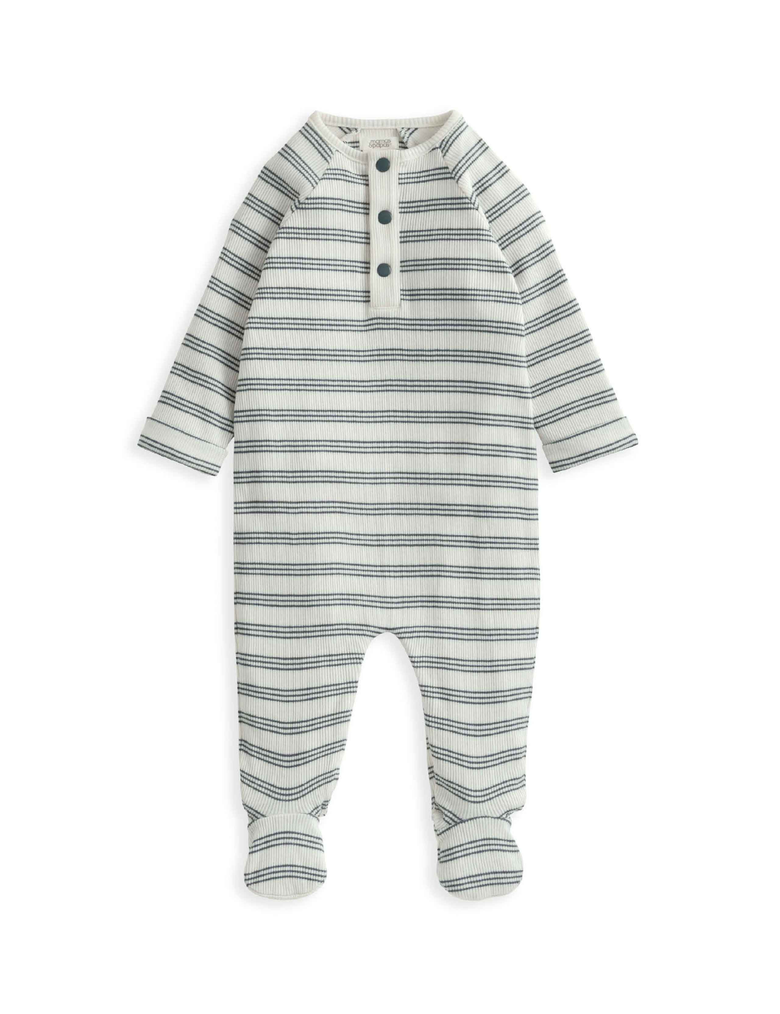Pure Cotton Ribbed Striped All In One (0-12 Mths) 2 of 7