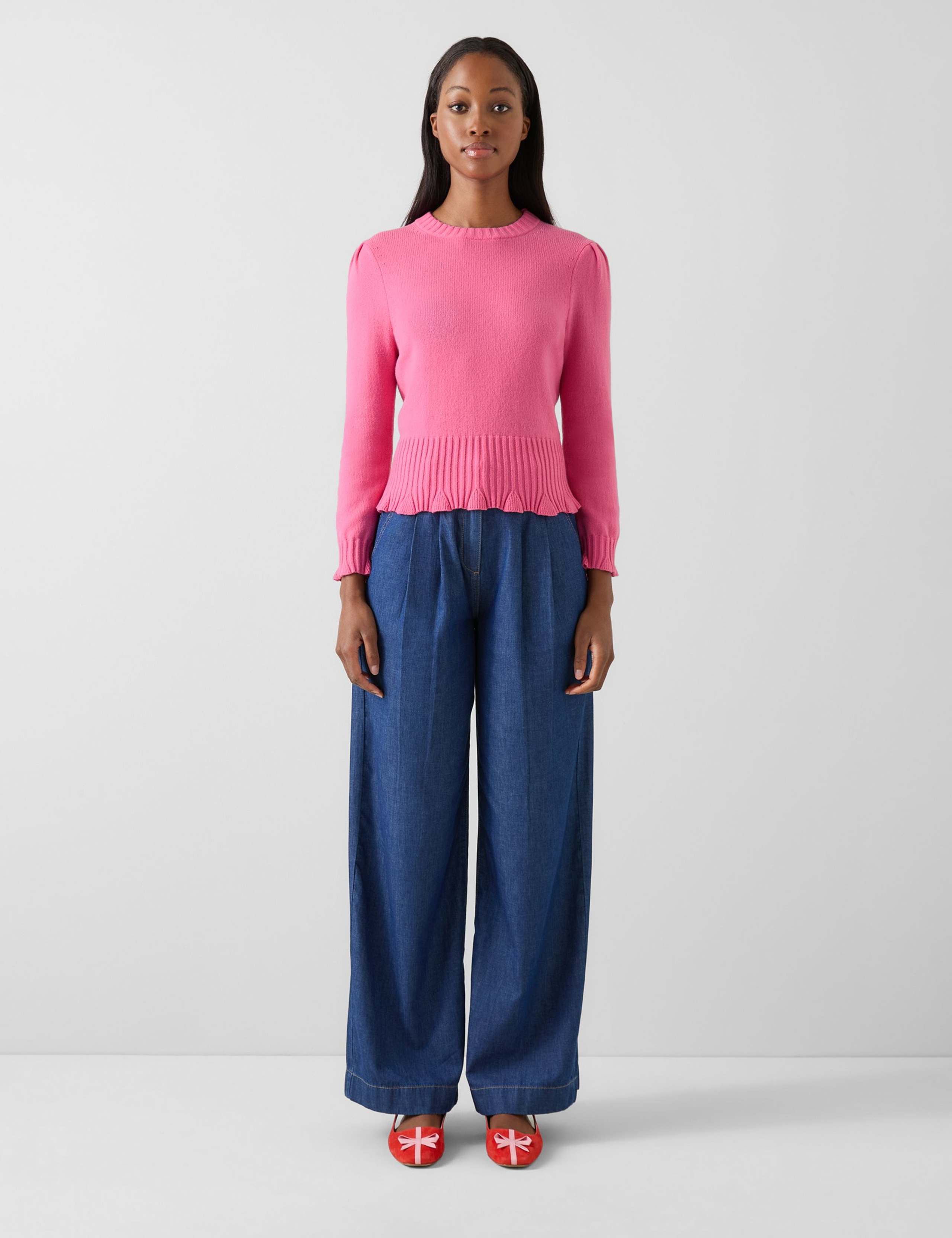 Merino Wool Blend Crew Neck Cropped Jumper 1 of 4