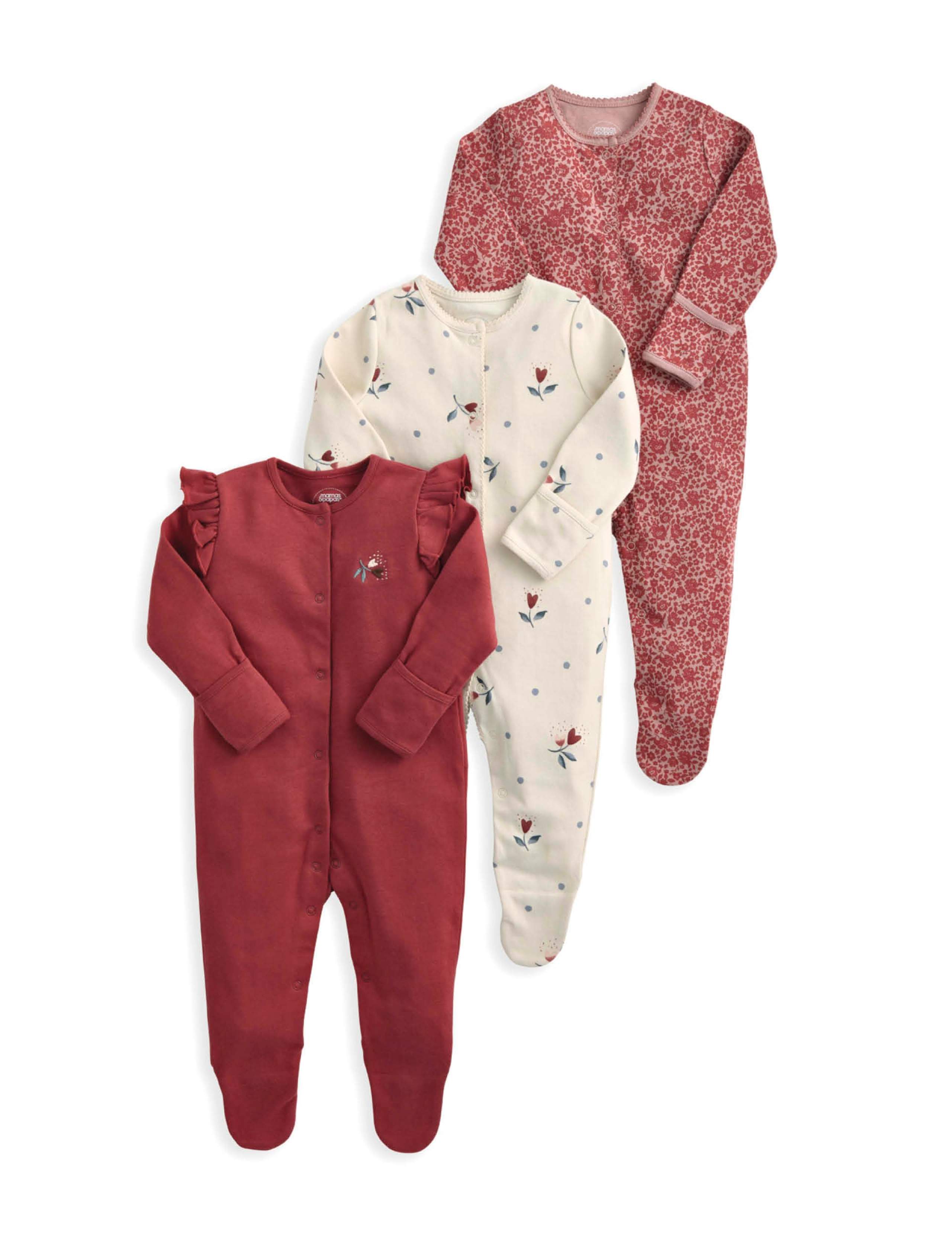 3pk Pure Cotton Floral Sleepsuits (0-24 Mths) 2 of 2