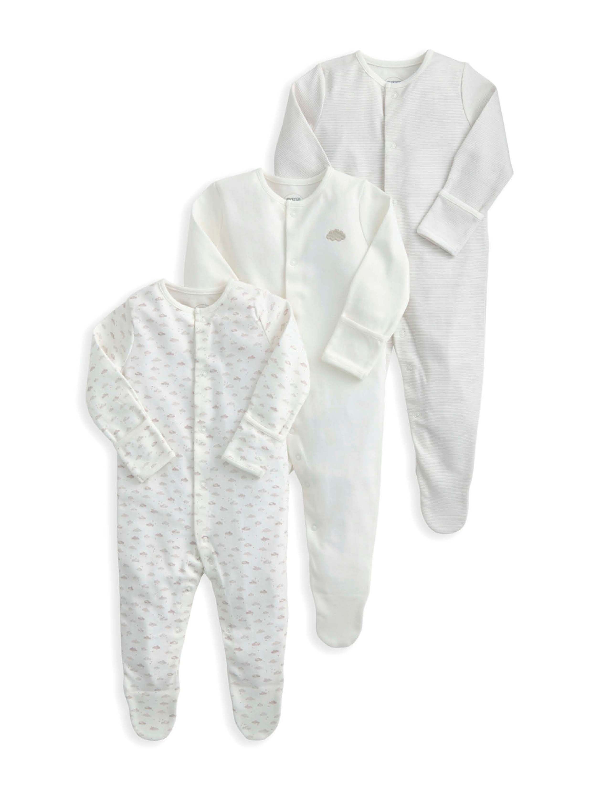 3pk Pure Cotton Cloud Sleepsuits (0-24 Mths) 2 of 2