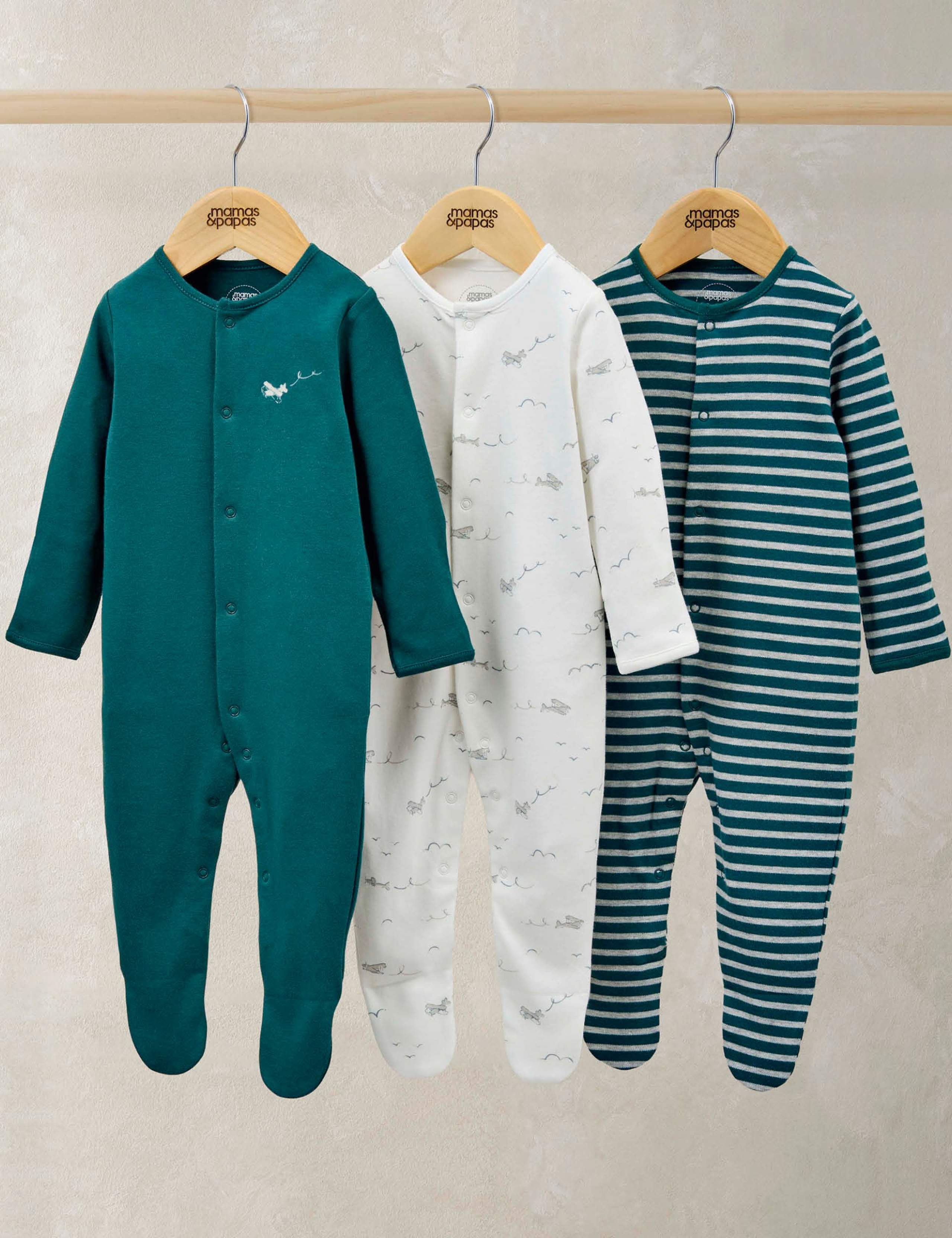 3 Pack Pure Cotton Plane Sleepsuits (0-24 Mths) 1 of 2