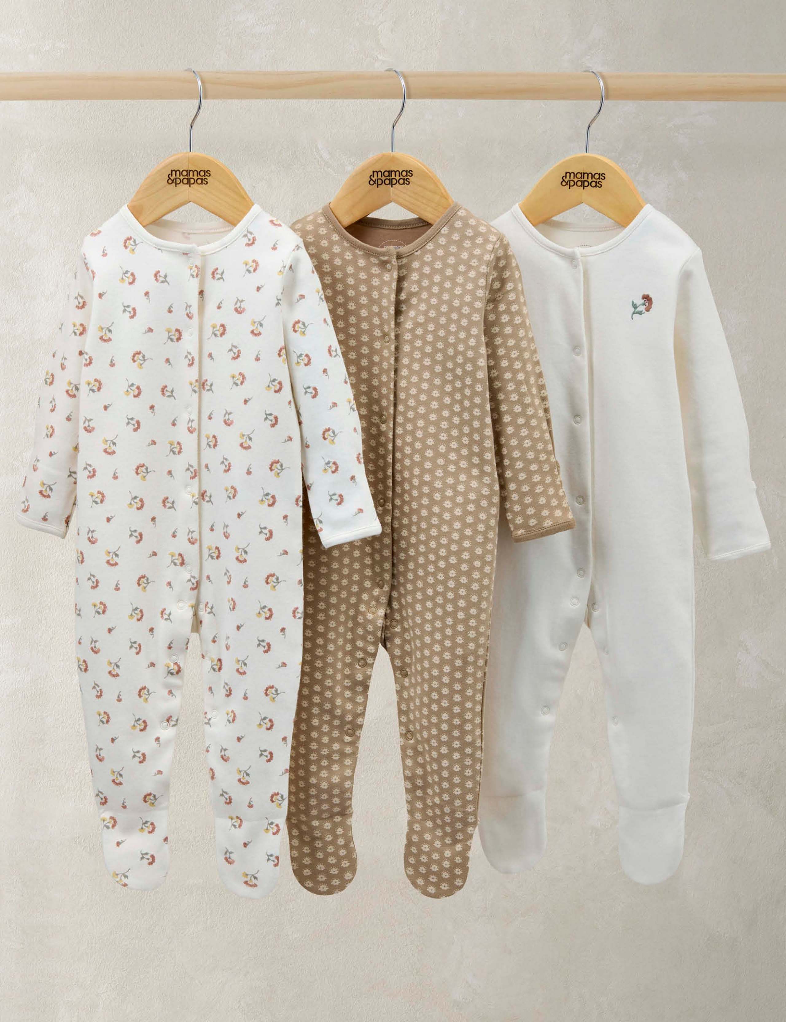 3 Pack Pure Cotton Floral Sleepsuits (0-24 Mths) 1 of 2
