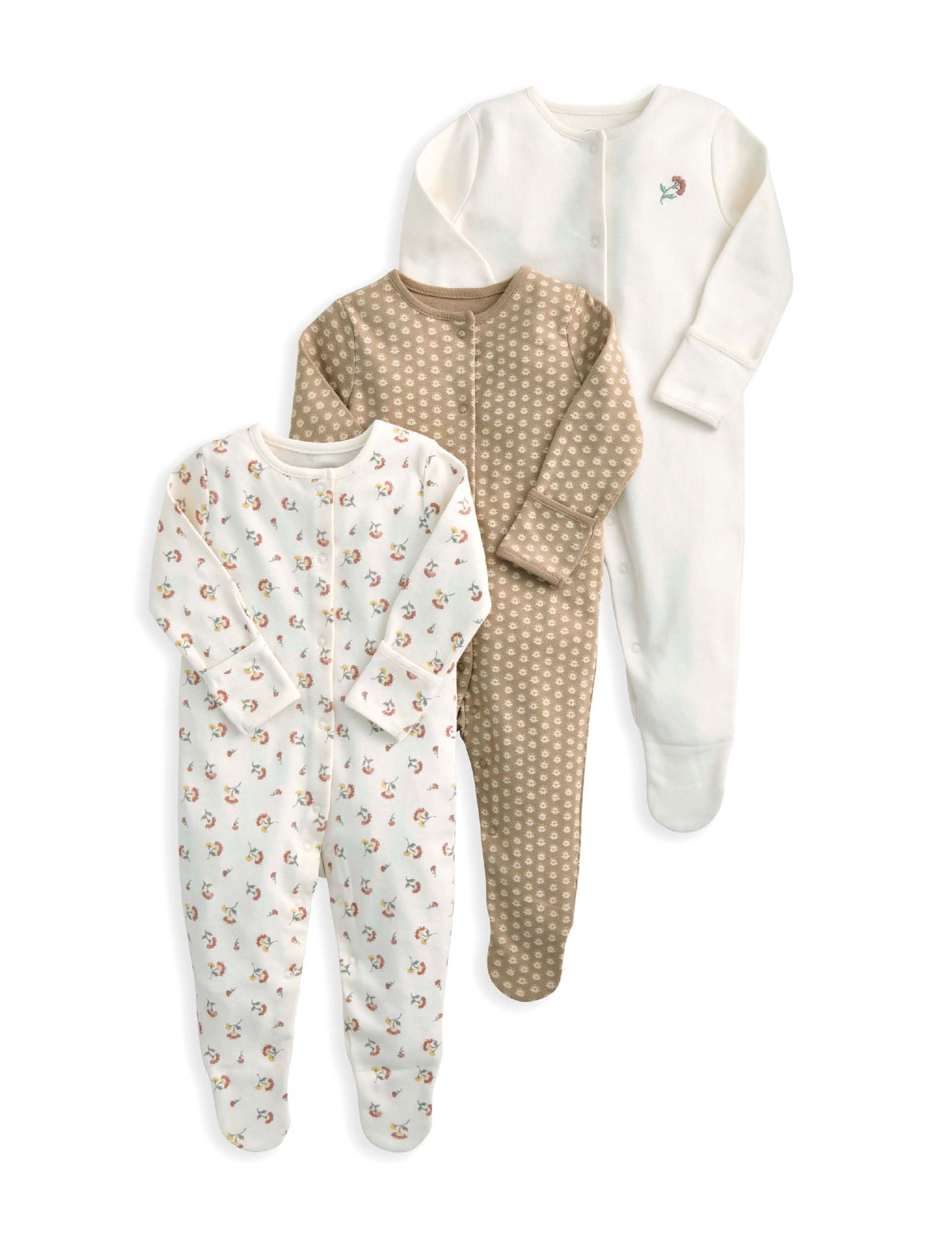 3 Pack Pure Cotton Floral Sleepsuits (0-24 Mths) 2 of 2
