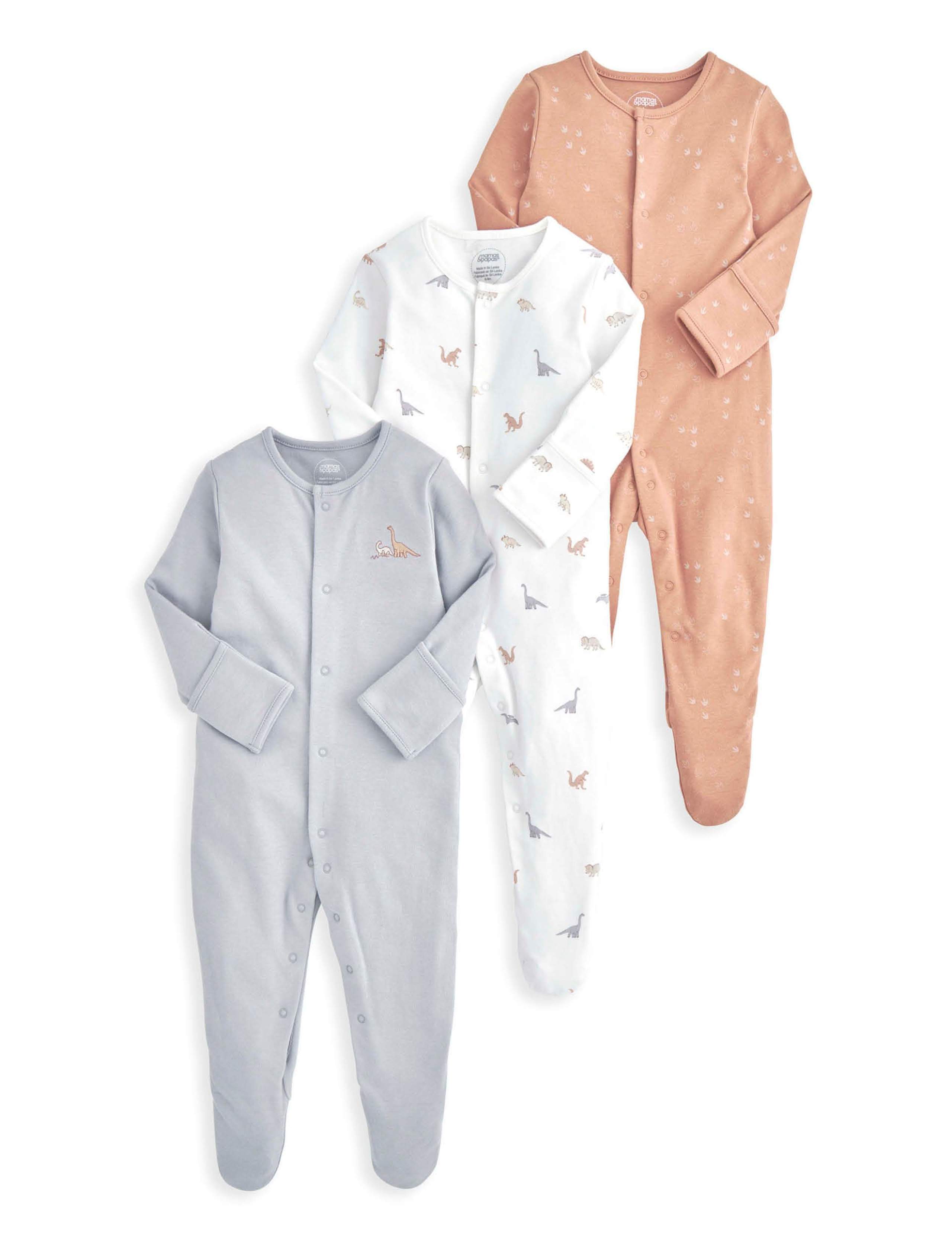3pk Pure Cotton Dinosaur Sleepsuits (0-24 Mths) 2 of 2