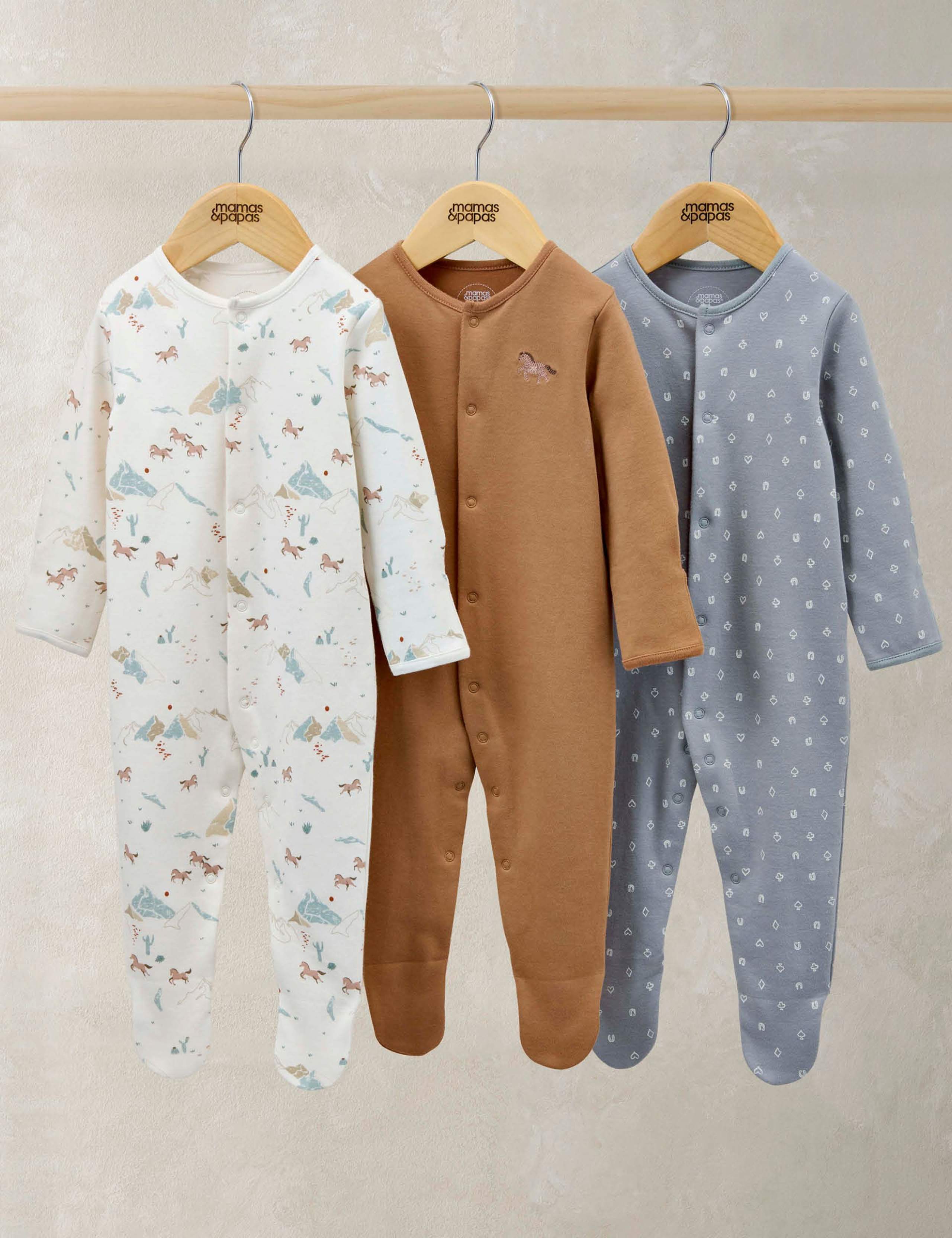 3 Pack Pure Cotton Rodeo Print Sleepsuits (0-24 Mths) 1 of 2