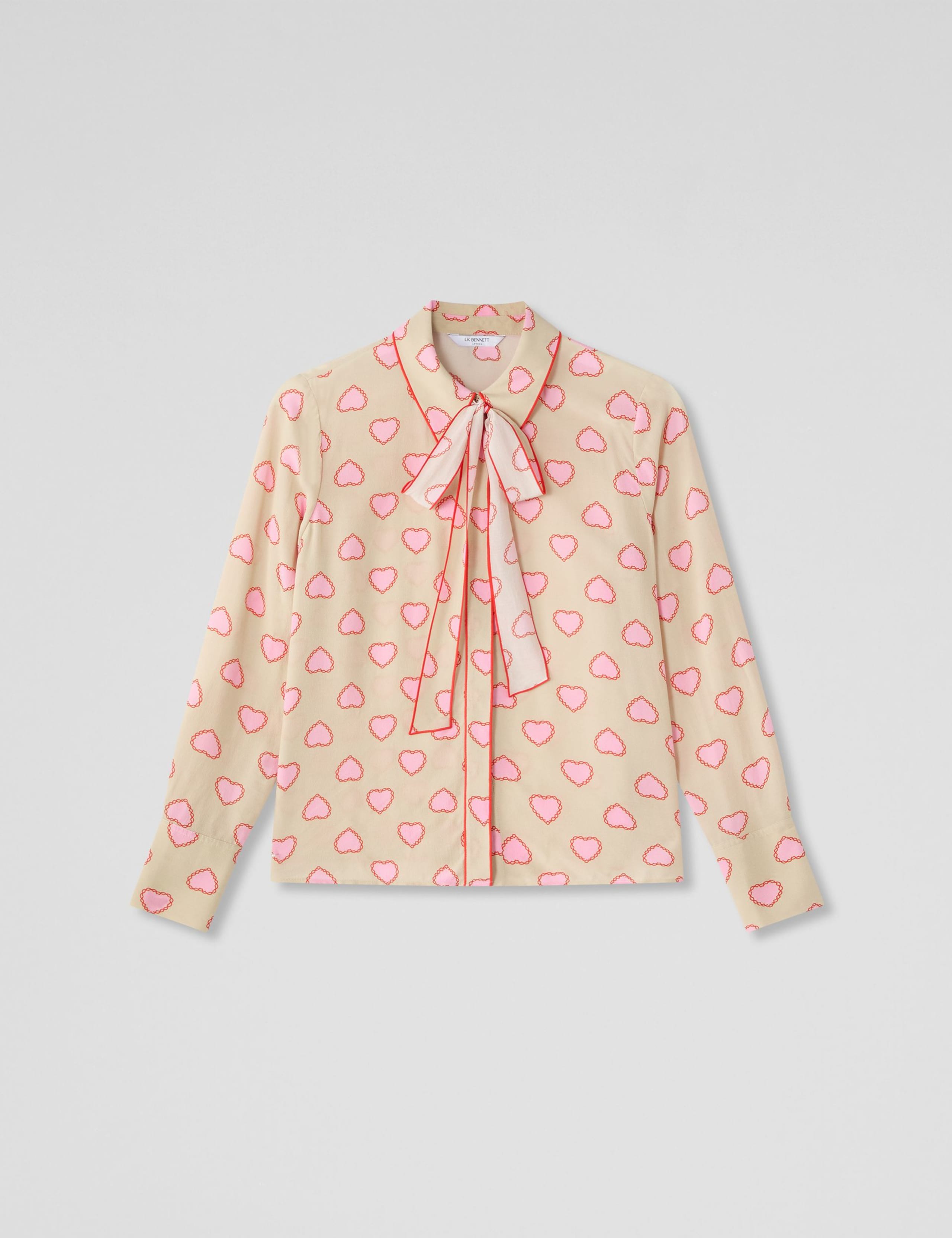 Heart Print Tie Neck Collared Blouse 2 of 3