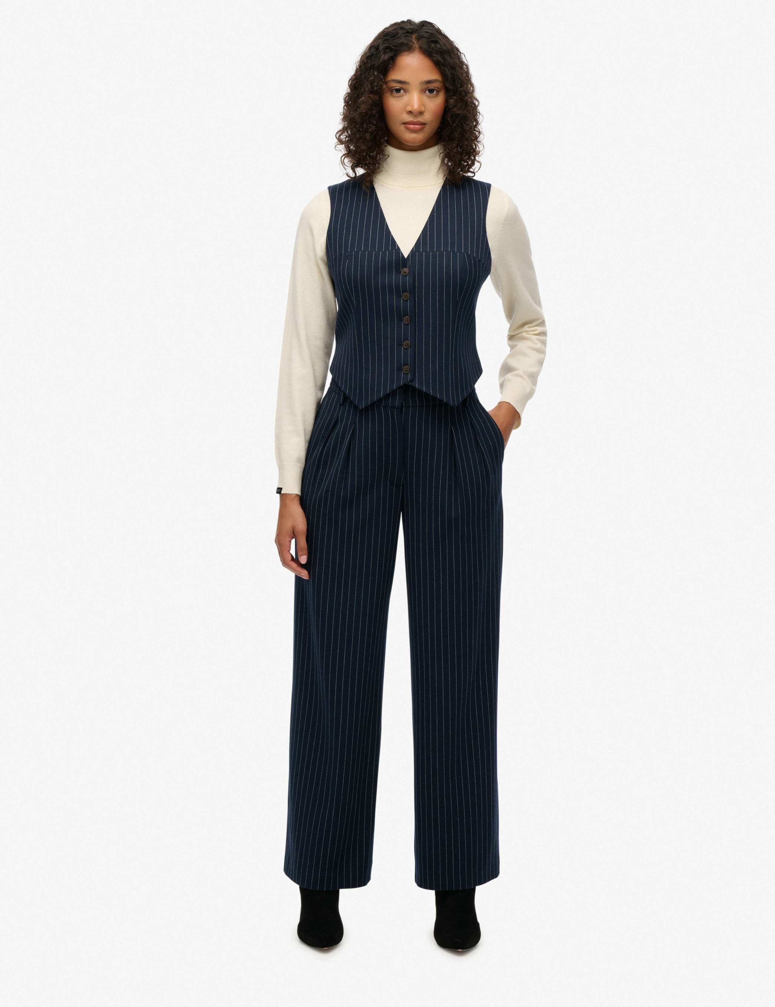 Pinstripe Elasticated Waist Wide Leg Trousers 2 of 8