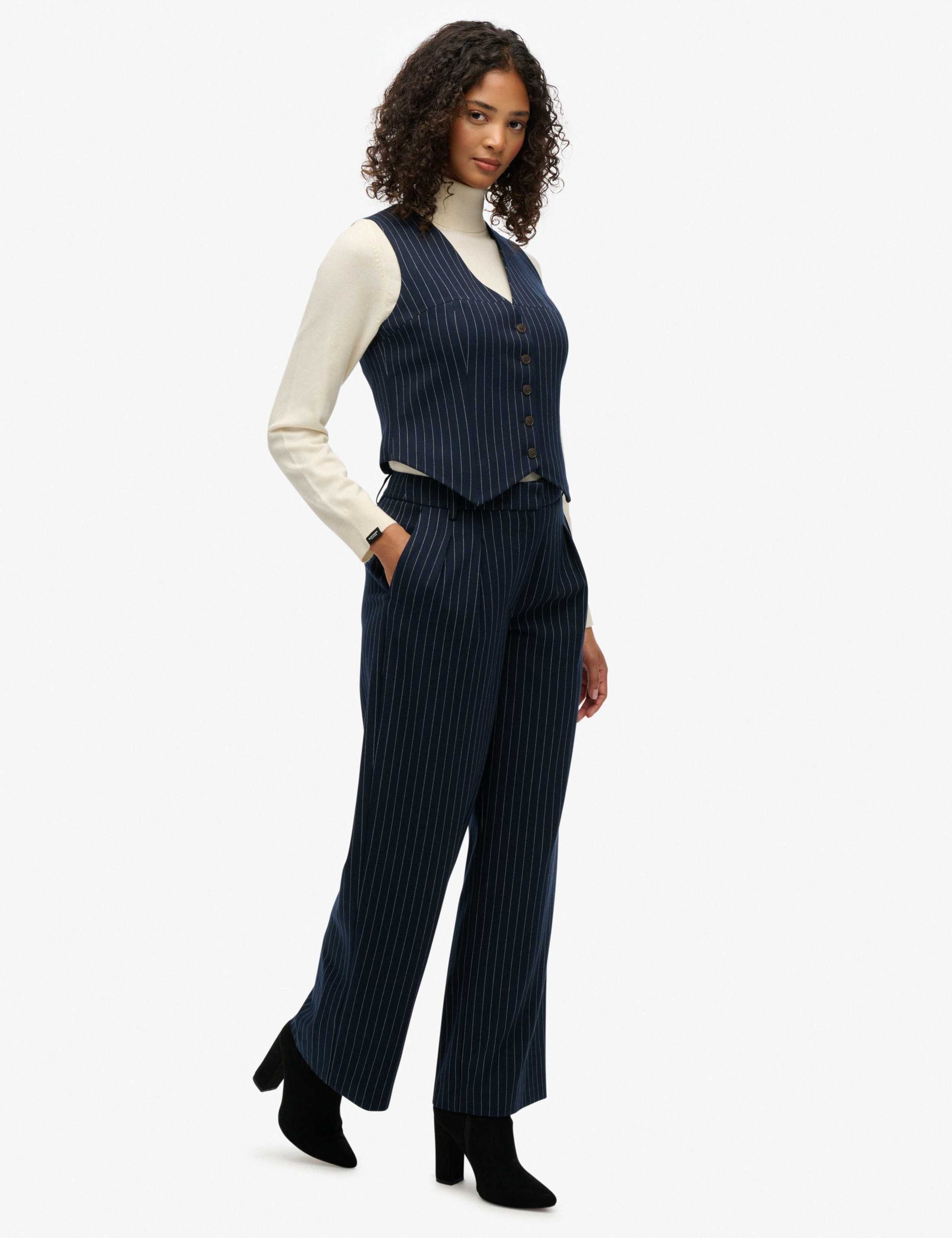 Pinstripe Elasticated Waist Wide Leg Trousers 4 of 8