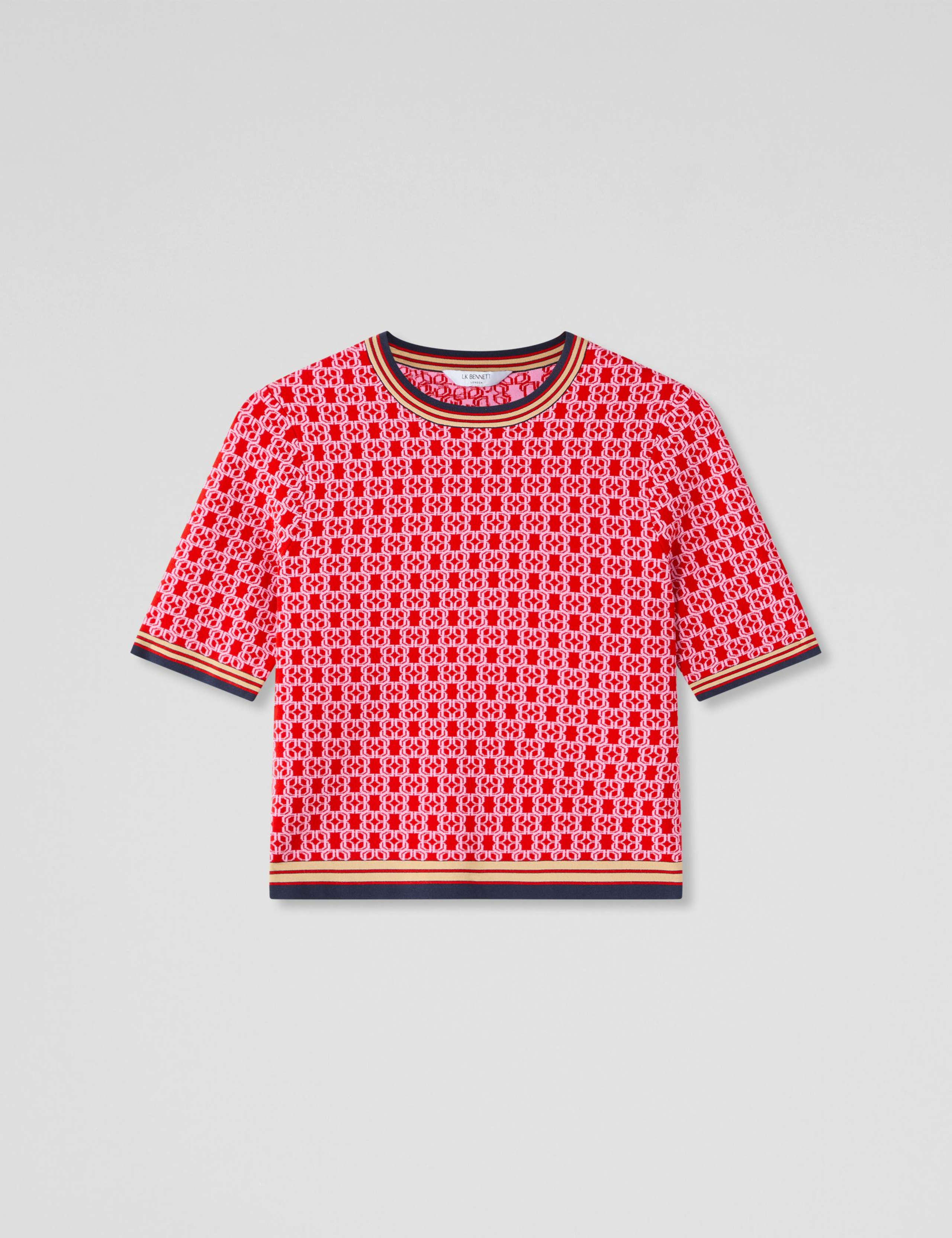 Geometric Crew Neck Fitted Knitted Top 2 of 4