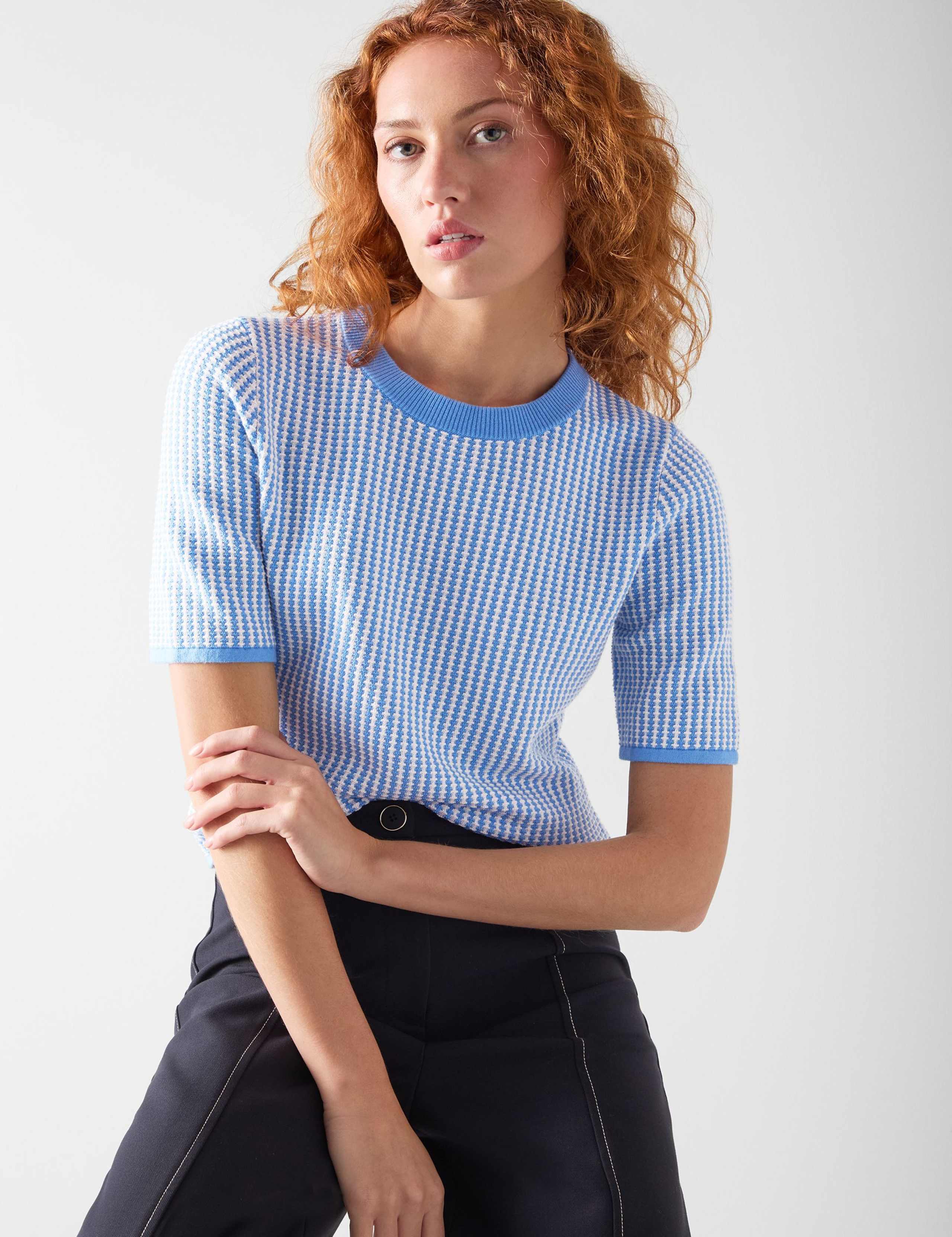 Wool Blend Striped Textured Knitted Top 1 of 3