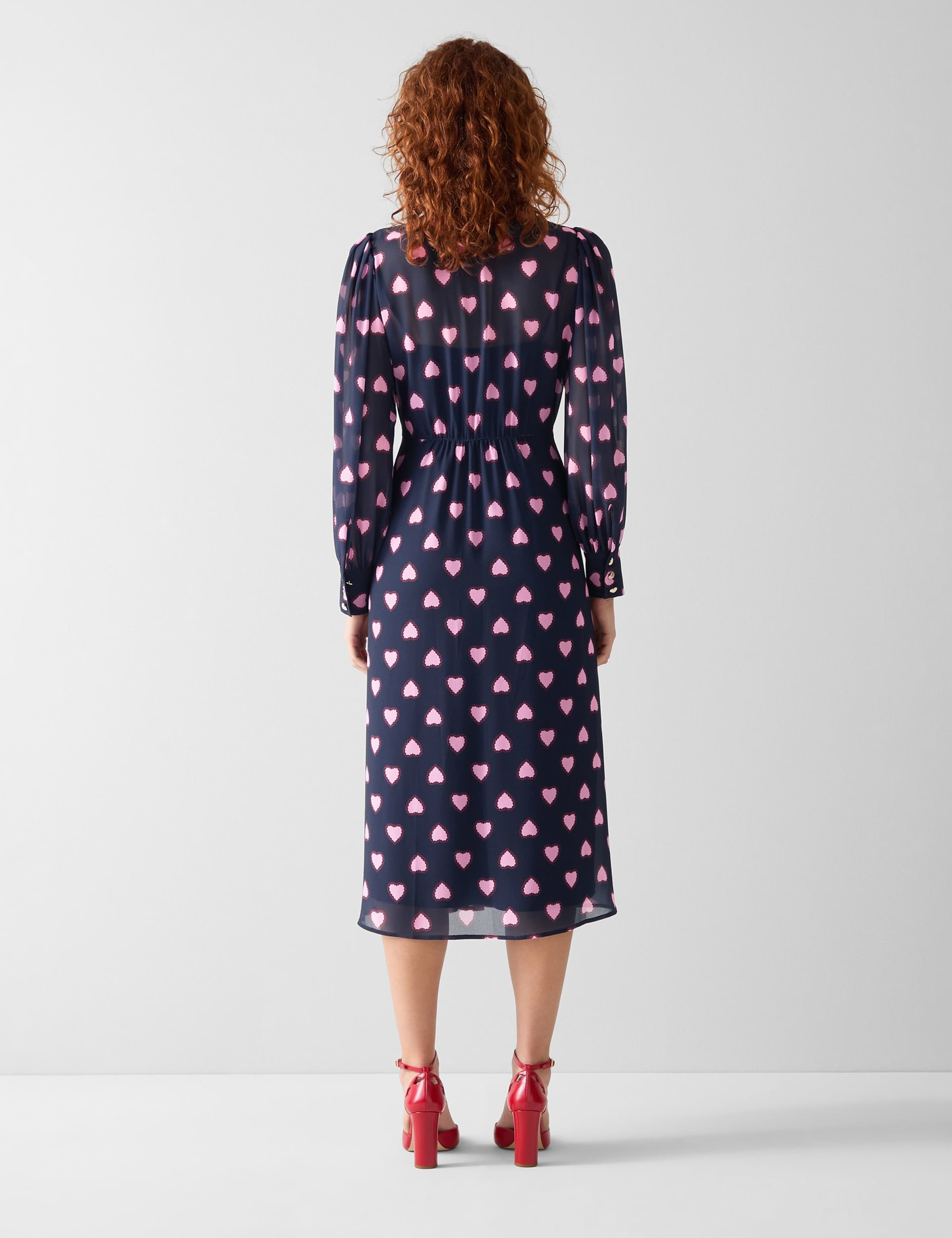 Heart Print Blouson Sleeve Midi Shirt Dress 2 of 4