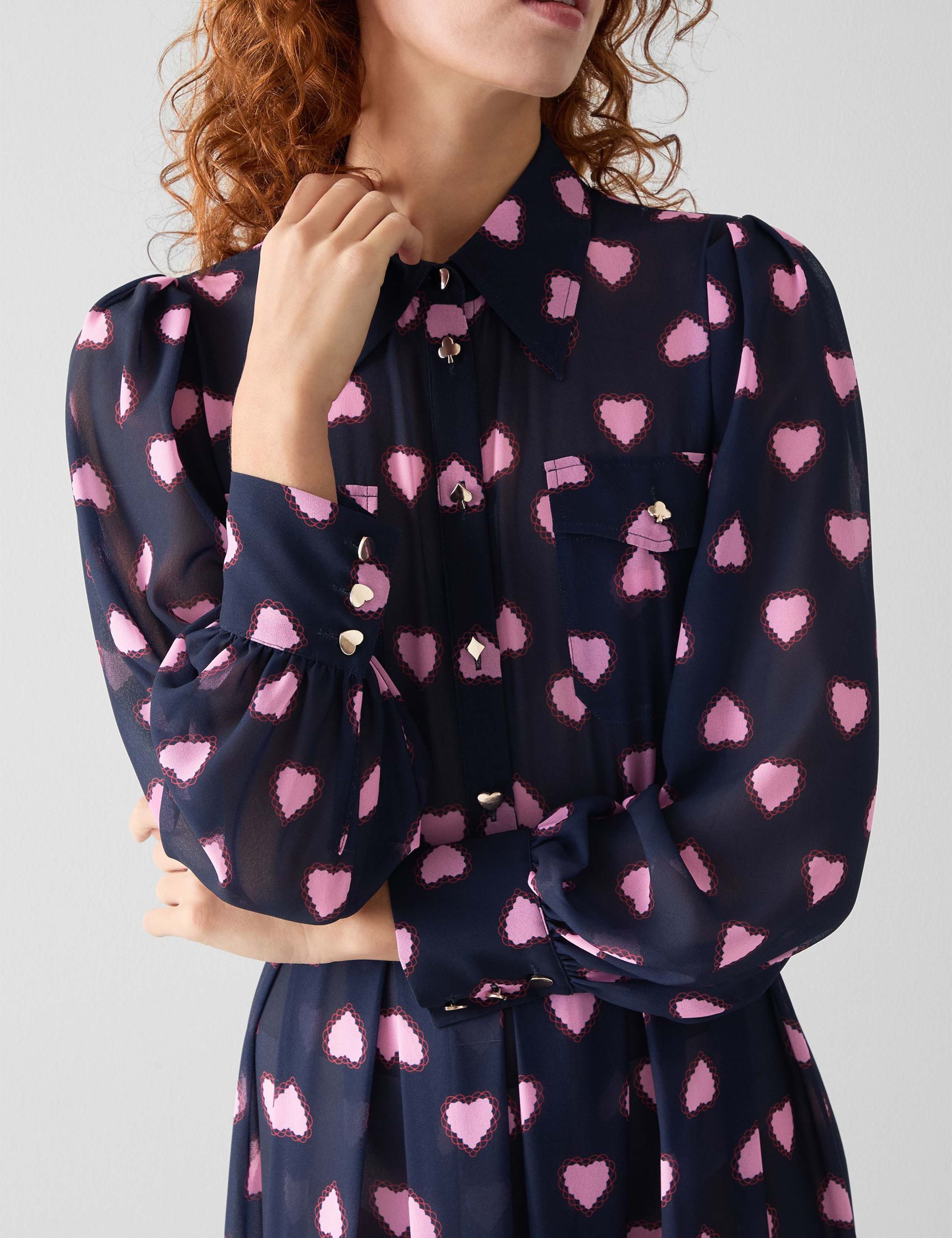 Heart Print Blouson Sleeve Midi Shirt Dress 4 of 4