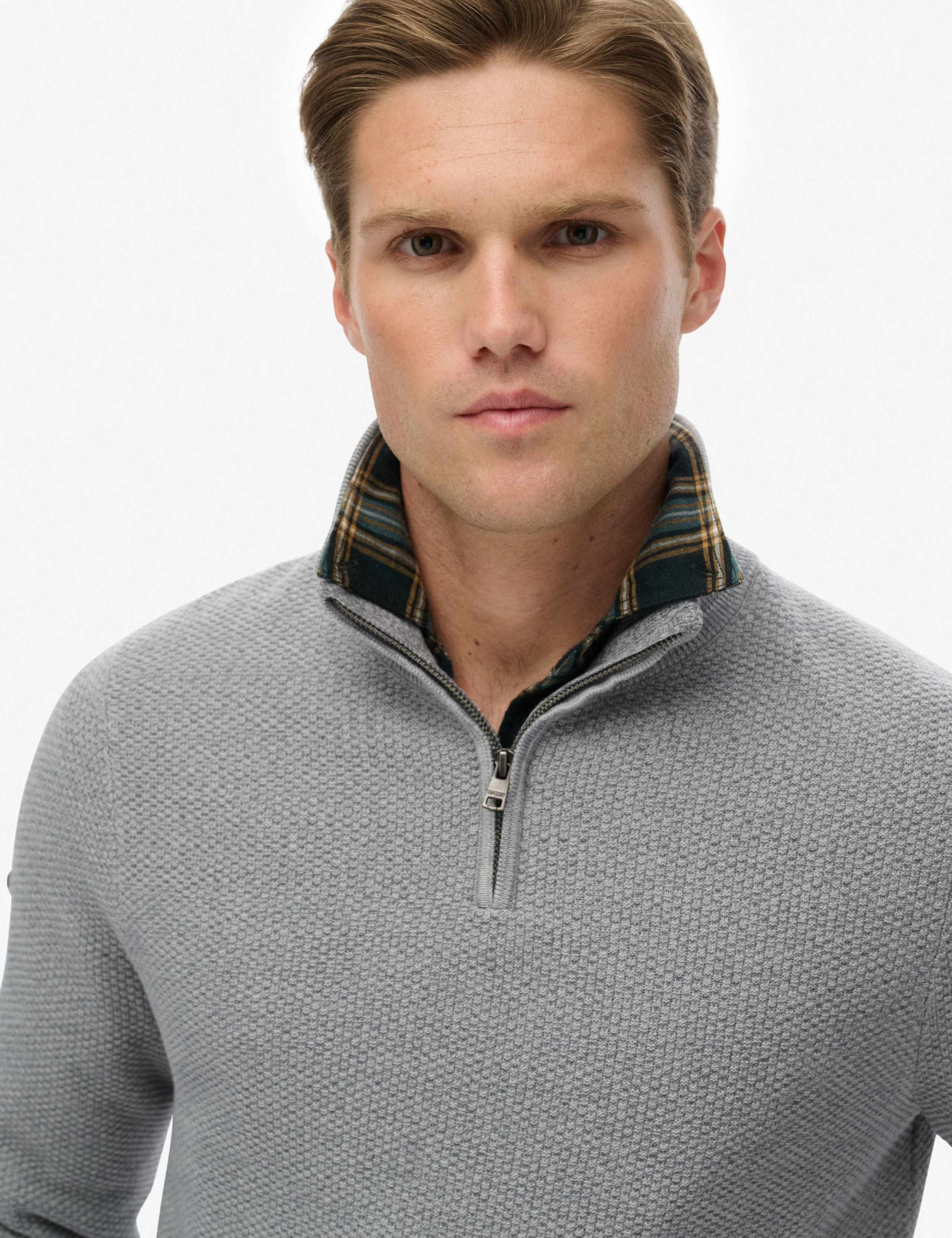 Pure Cotton Textured Half Zip Jumper 4 of 6