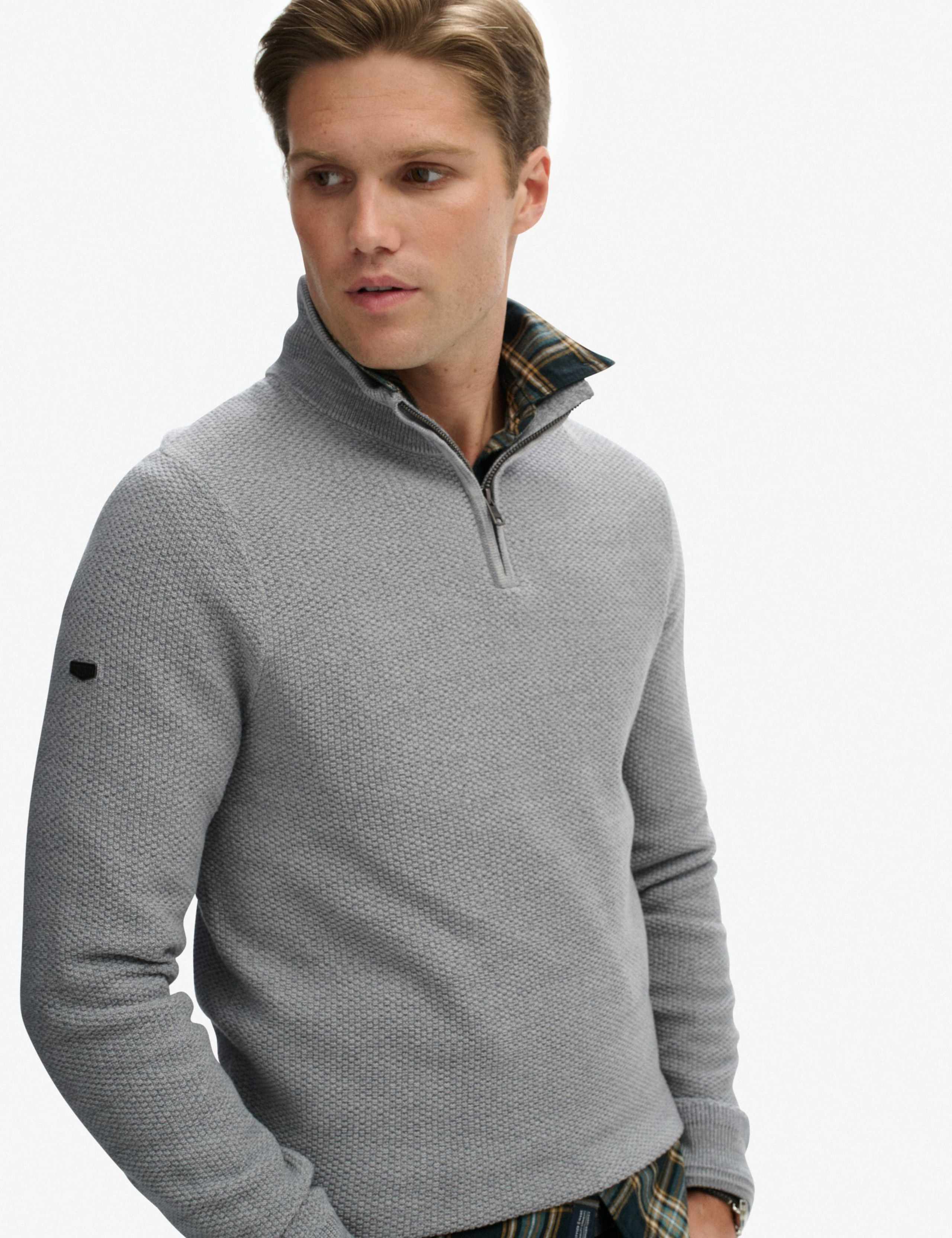Pure Cotton Textured Half Zip Jumper 5 of 6