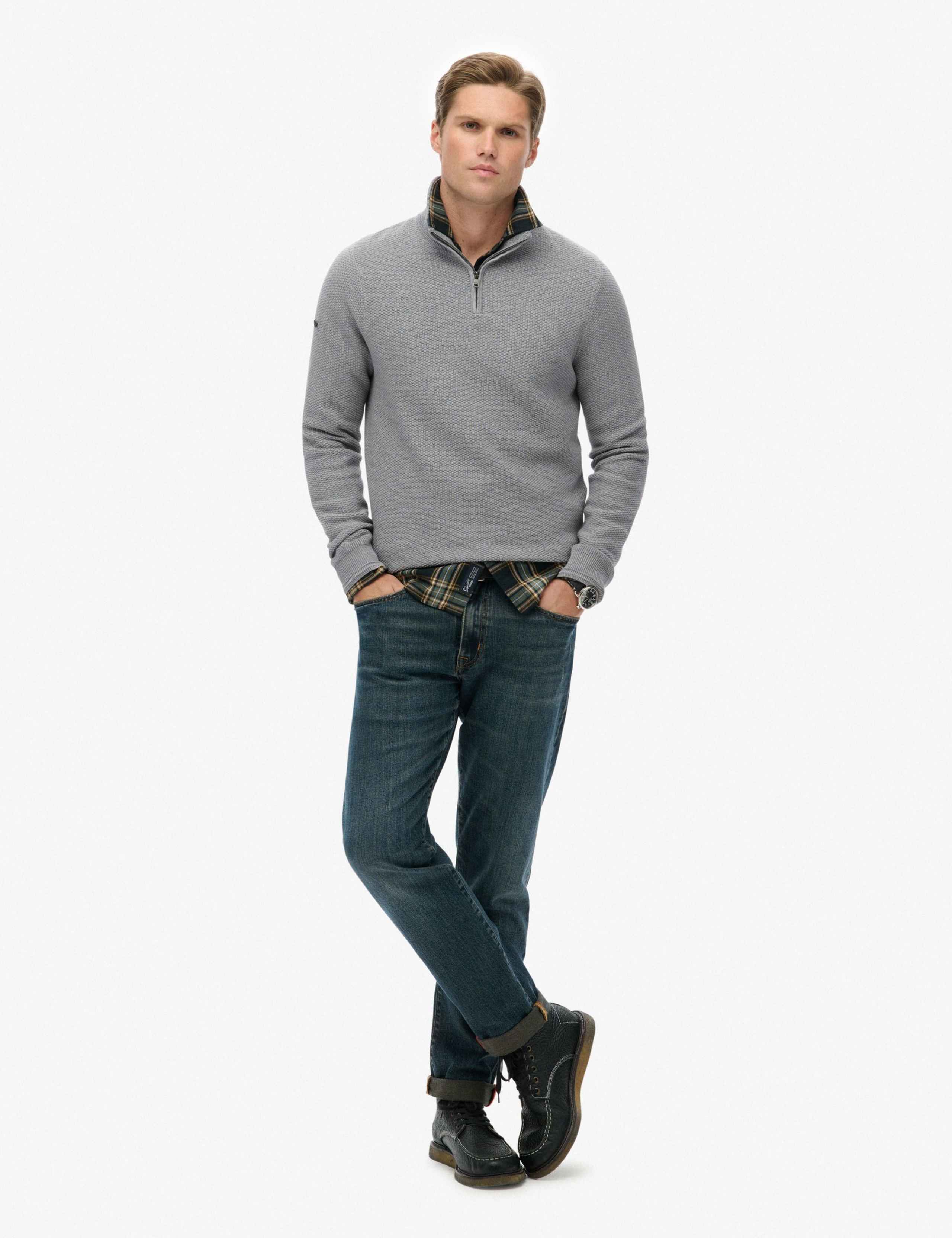 Pure Cotton Textured Half Zip Jumper 6 of 6