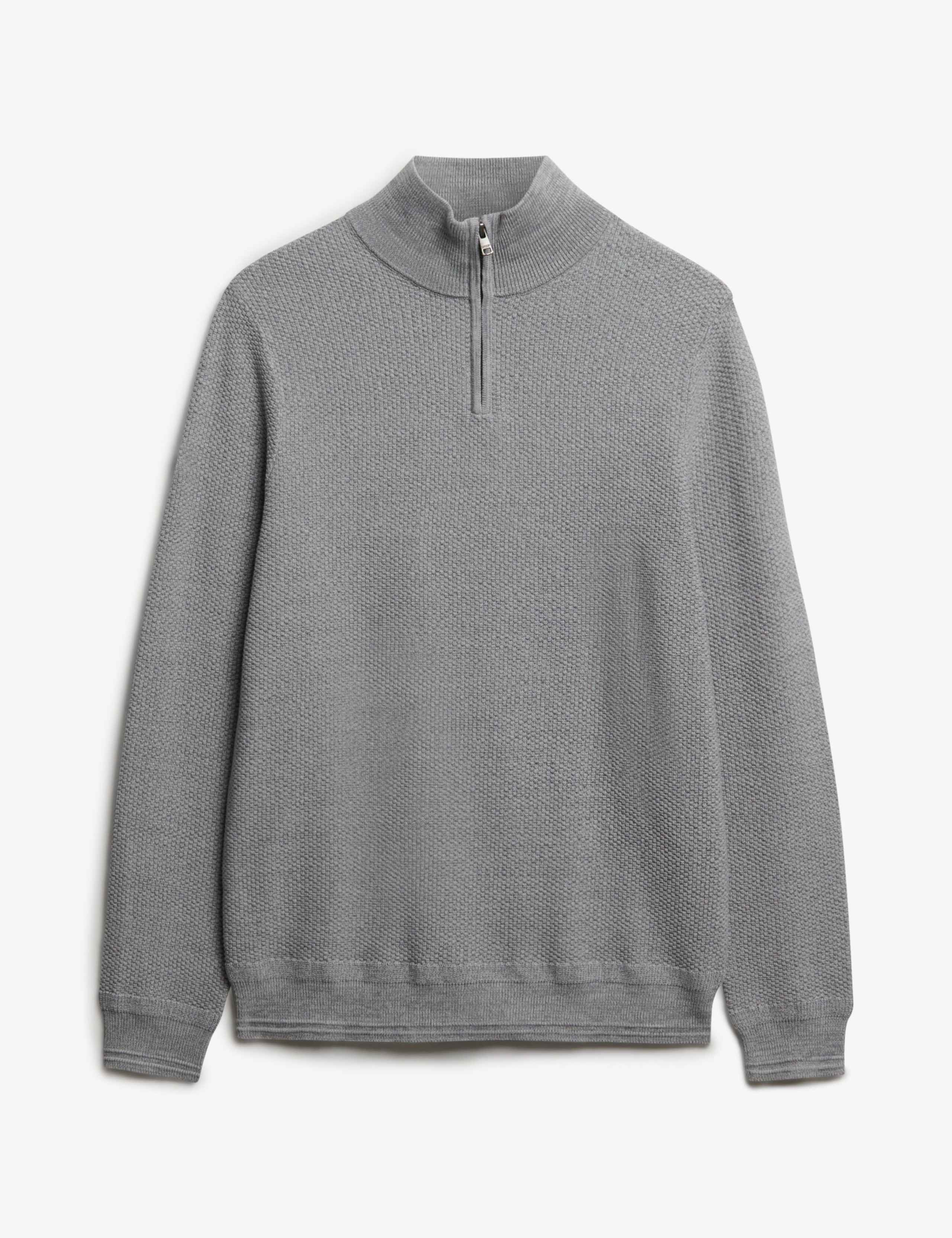 Pure Cotton Textured Half Zip Jumper 2 of 6