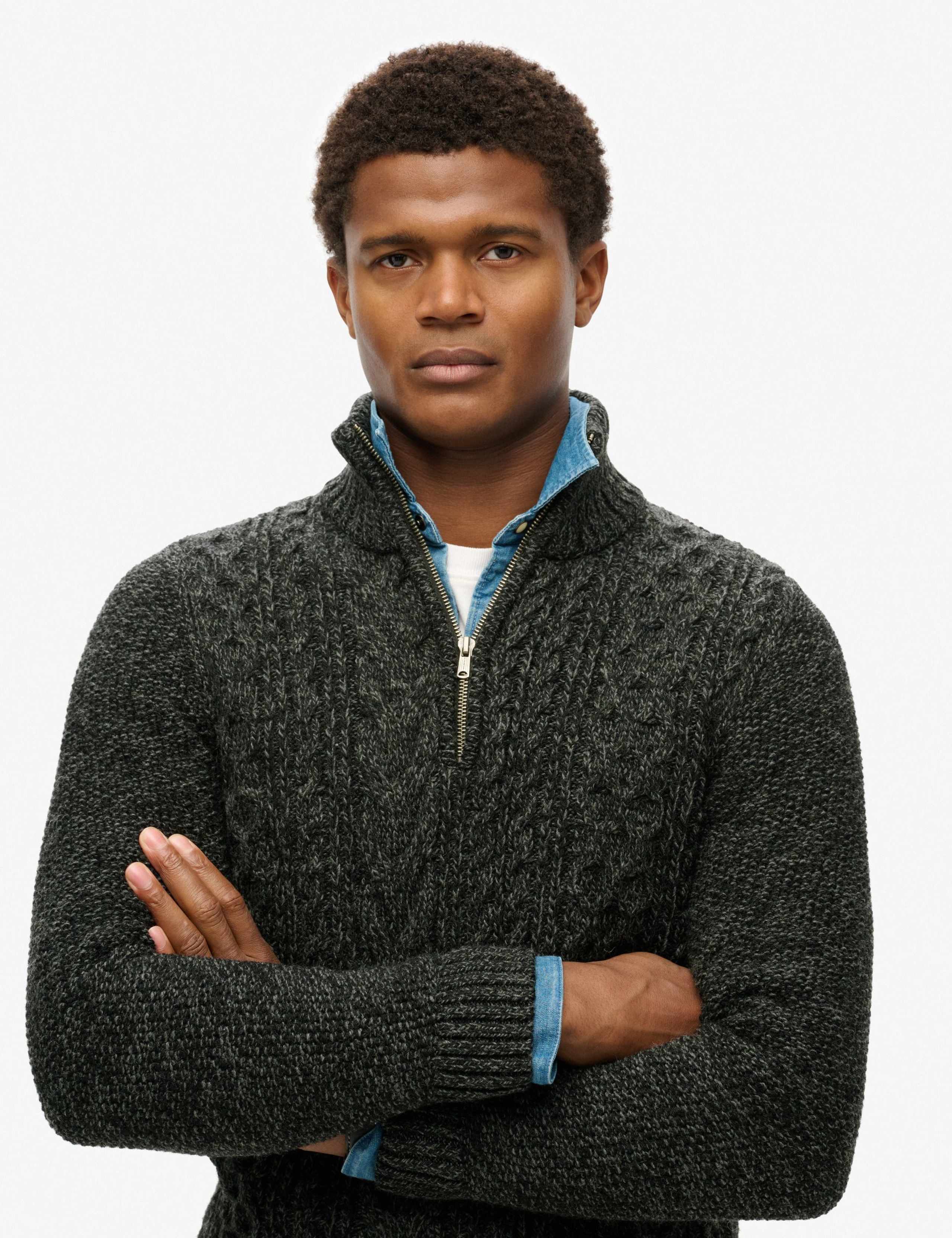 Wool Blend Cable Knit Half Zip Jumper 3 of 6