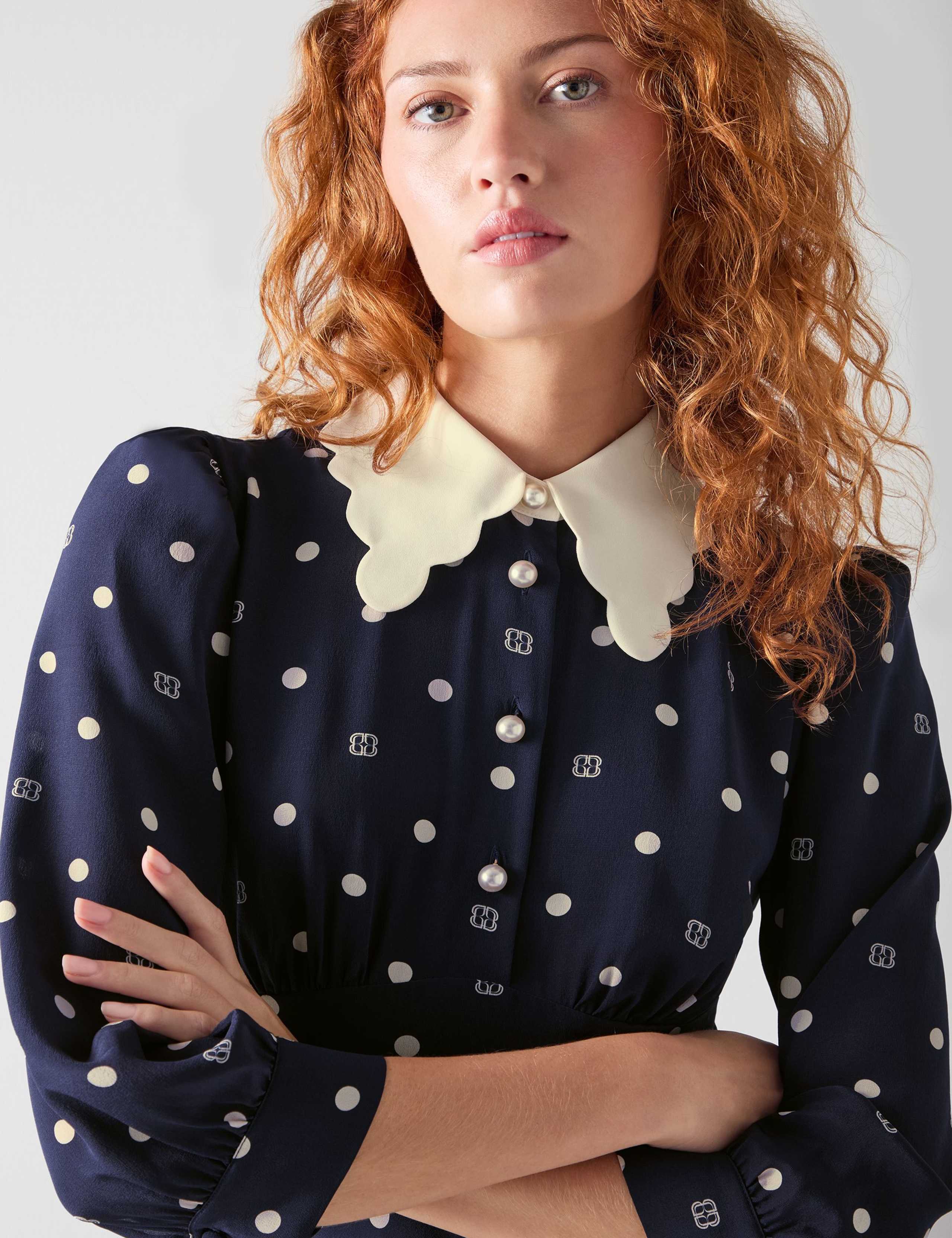 Pure Silk Printed Collared Midi Shirt Dress 3 of 4