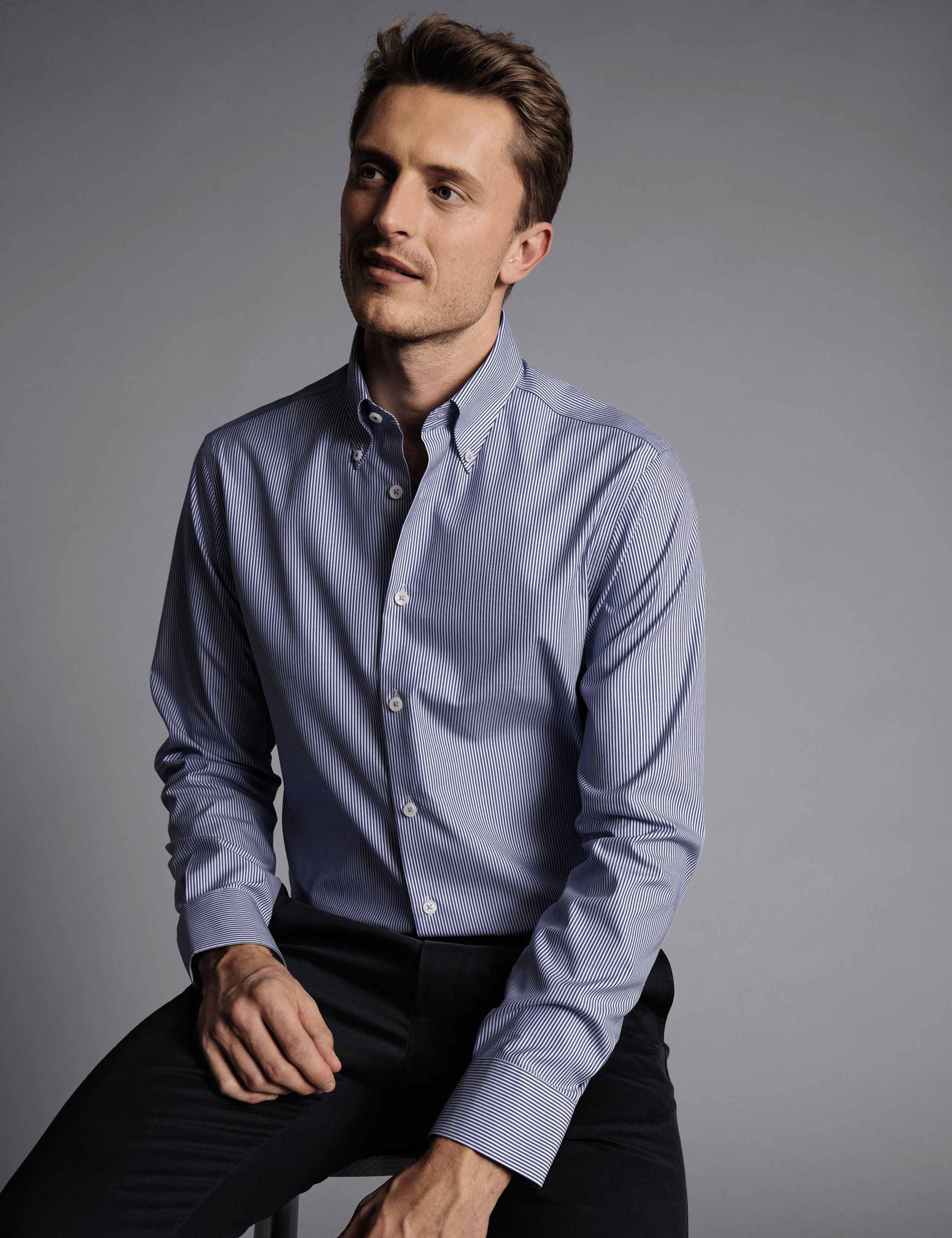 Regular Fit Non Iron Pure Cotton Striped Oxford Shirt 3 of 6