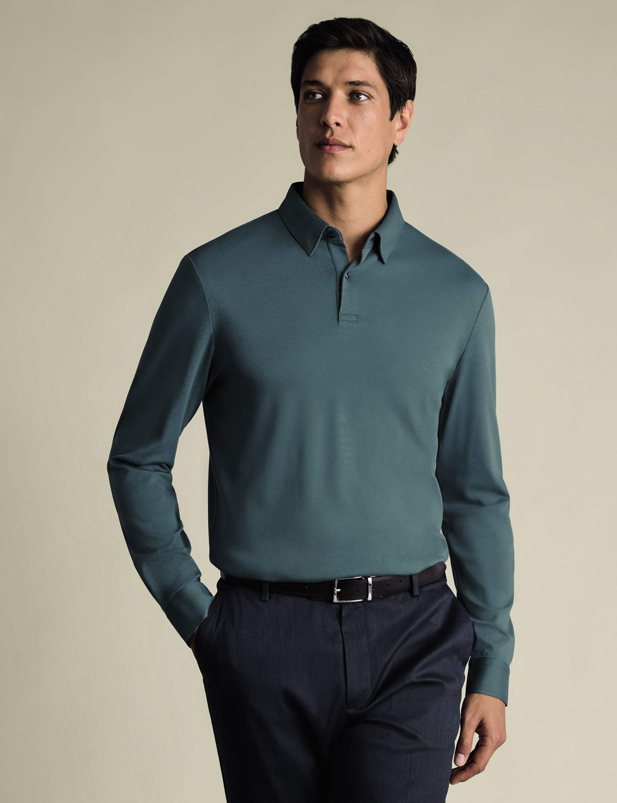 Pure Cotton Jersey Long Sleeve Polo Shirt 1 of 6