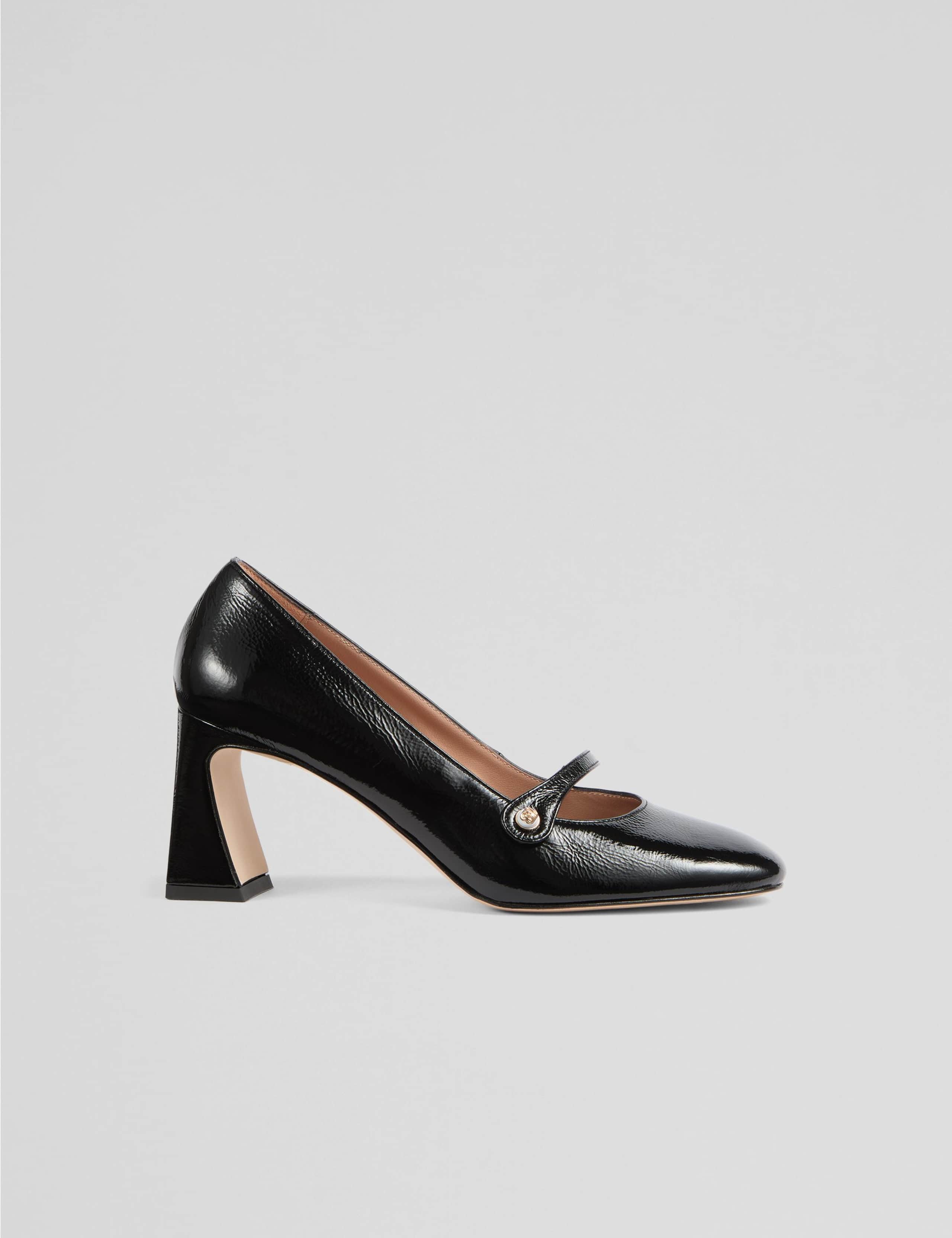 Leather Patent Block Heel Court Shoes 1 of 4