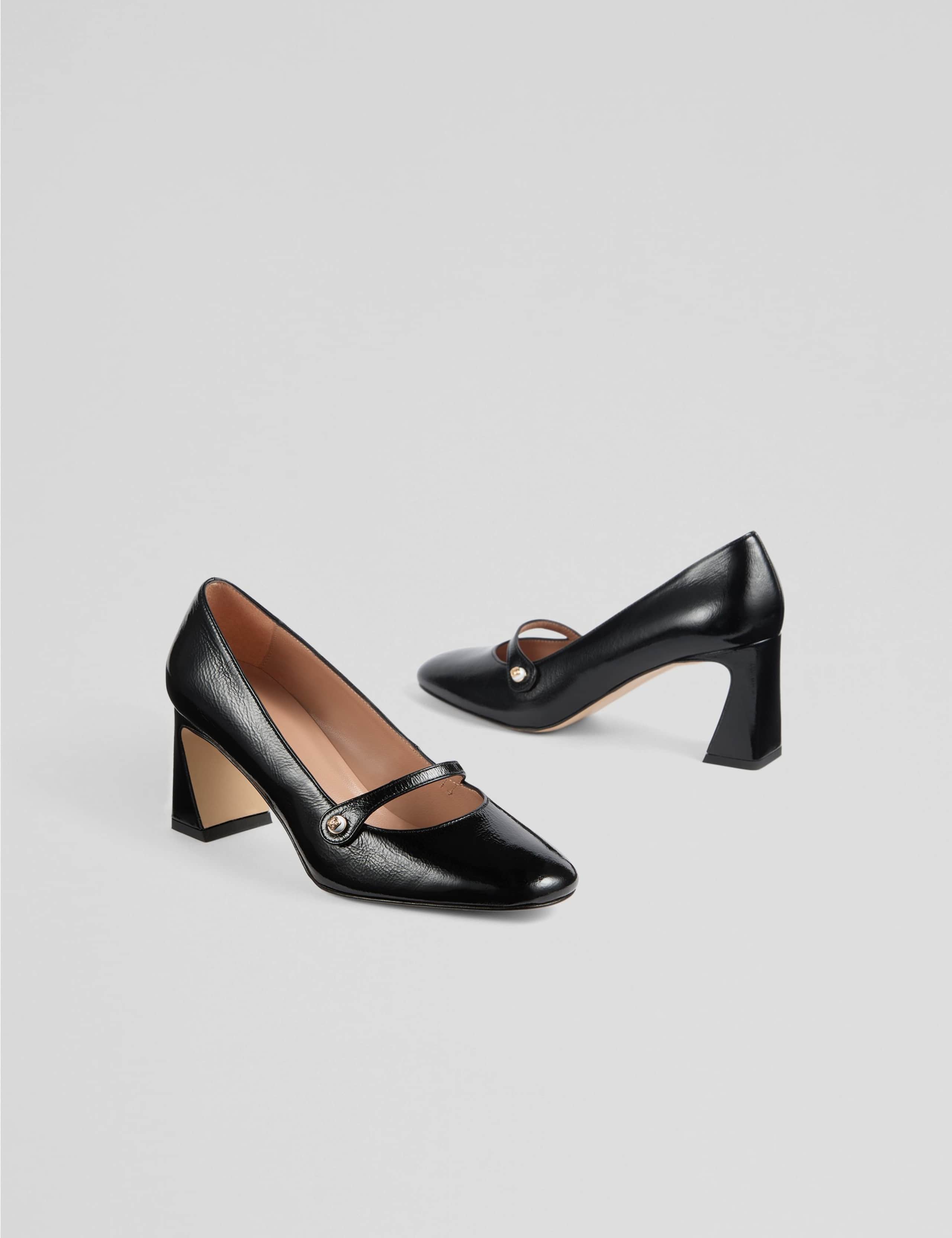 Leather Patent Block Heel Court Shoes 2 of 4
