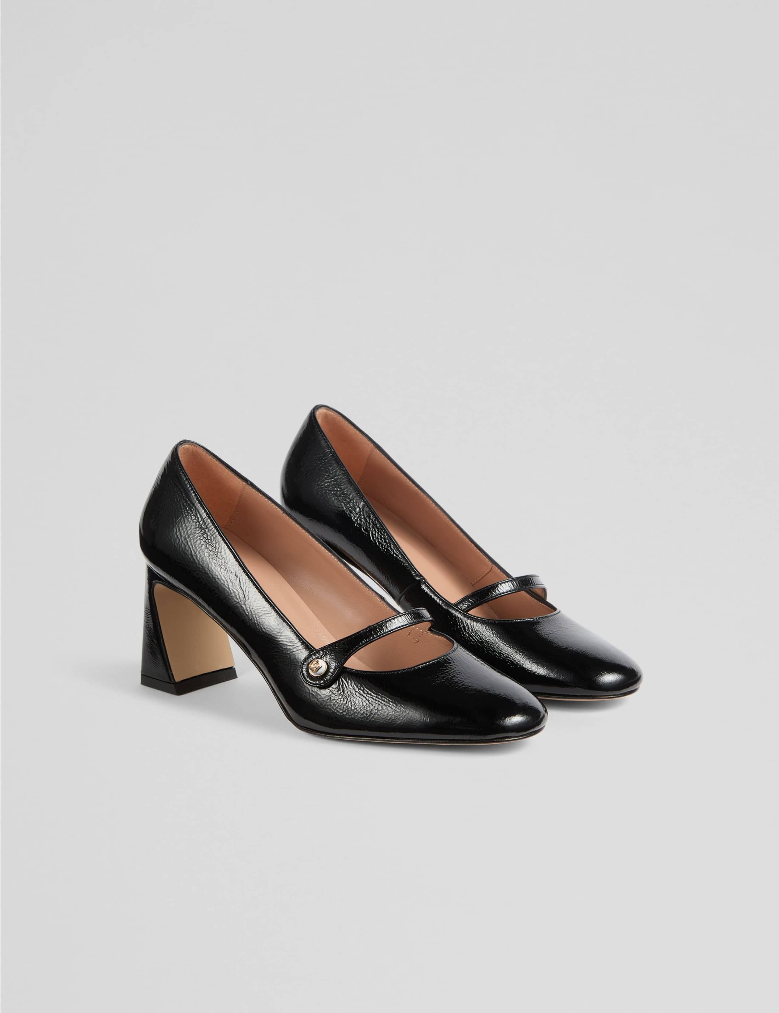 Leather Patent Block Heel Court Shoes 3 of 4