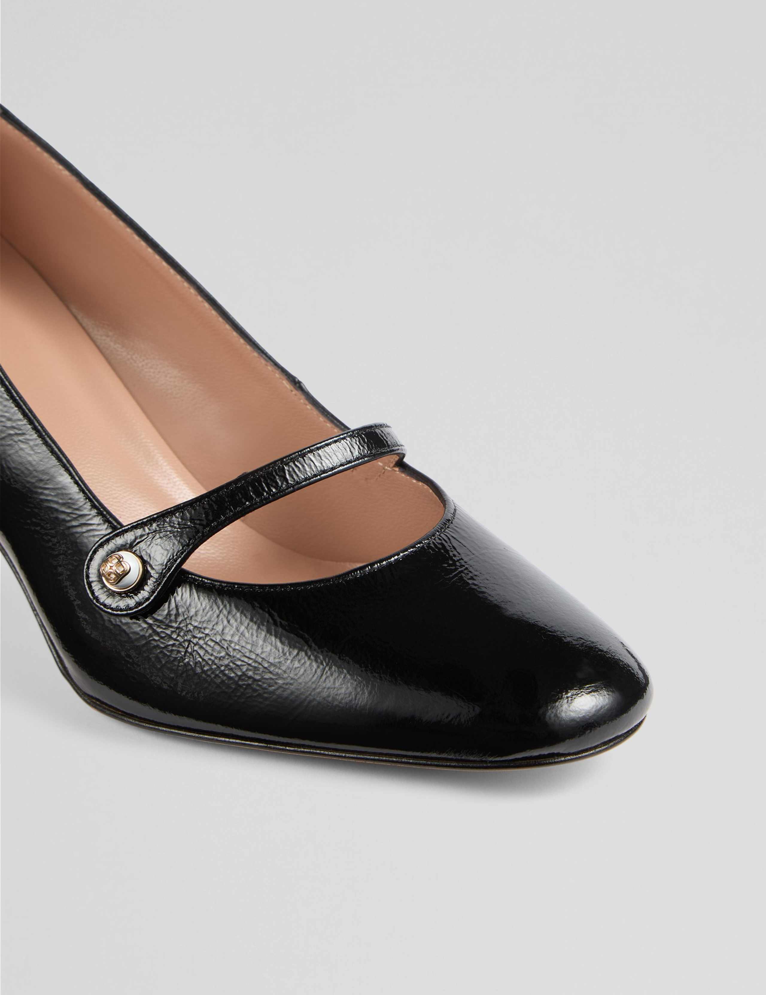 Leather Patent Block Heel Court Shoes 4 of 4