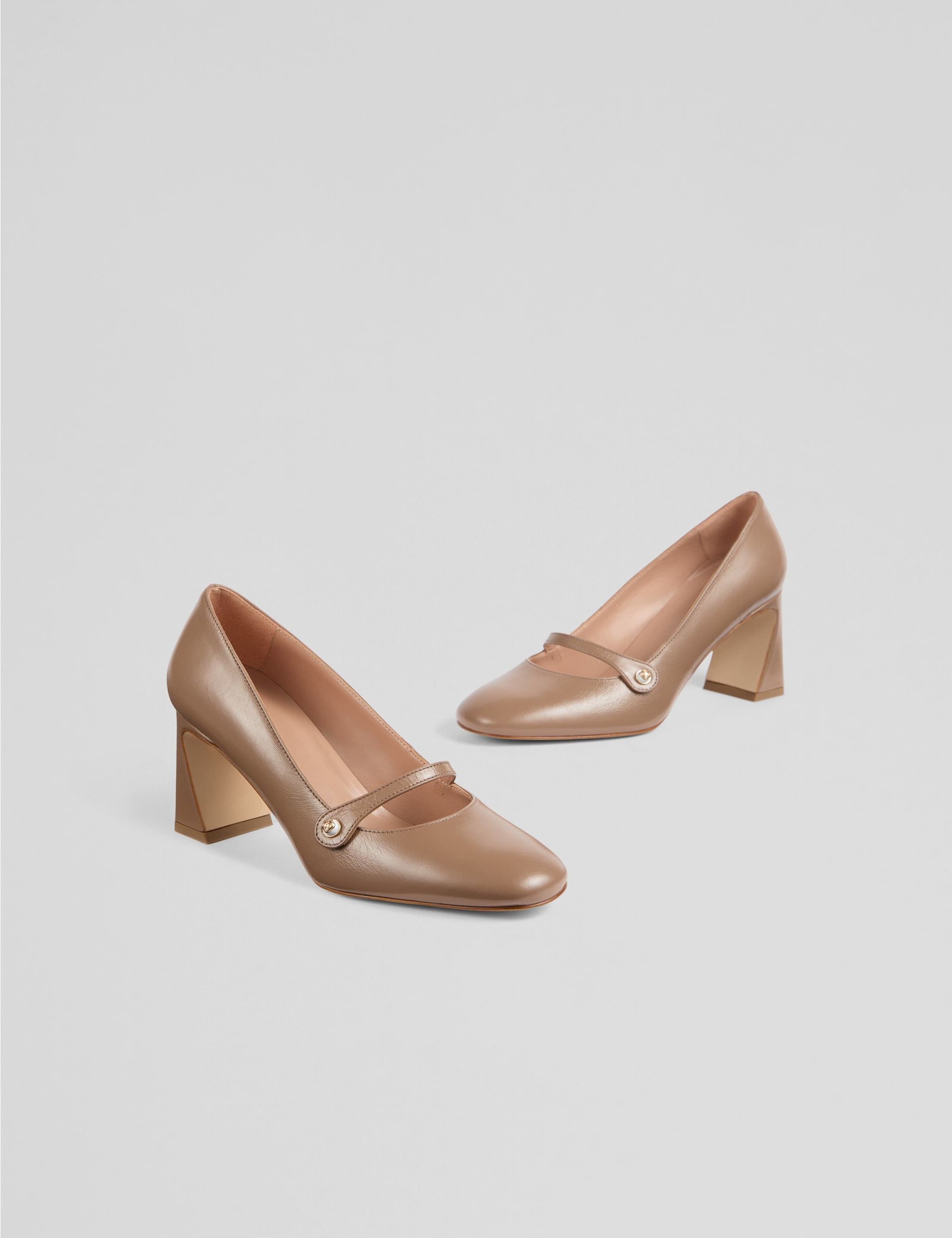 Leather Block Heel Court Shoes 2 of 4