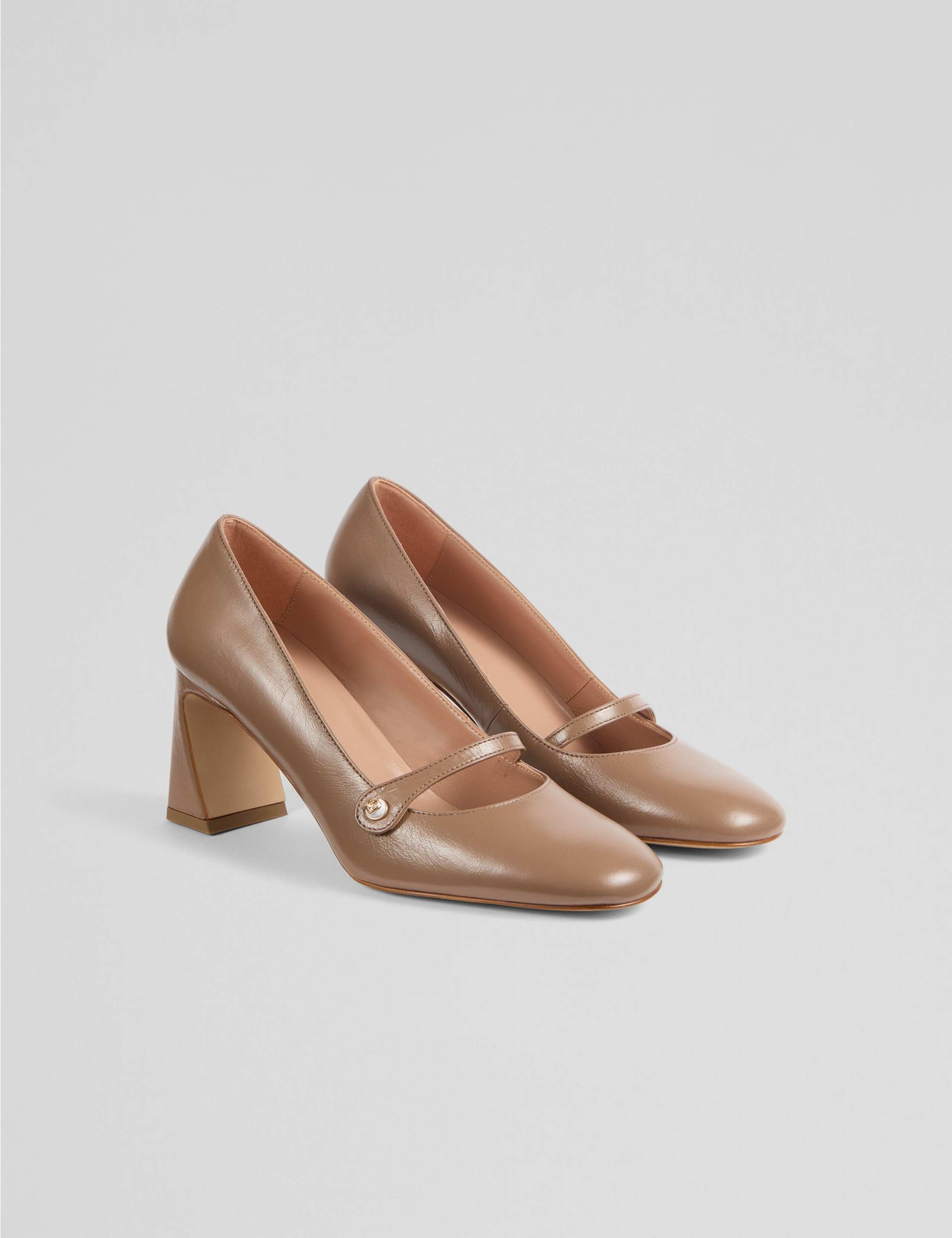 Leather Block Heel Court Shoes 3 of 4