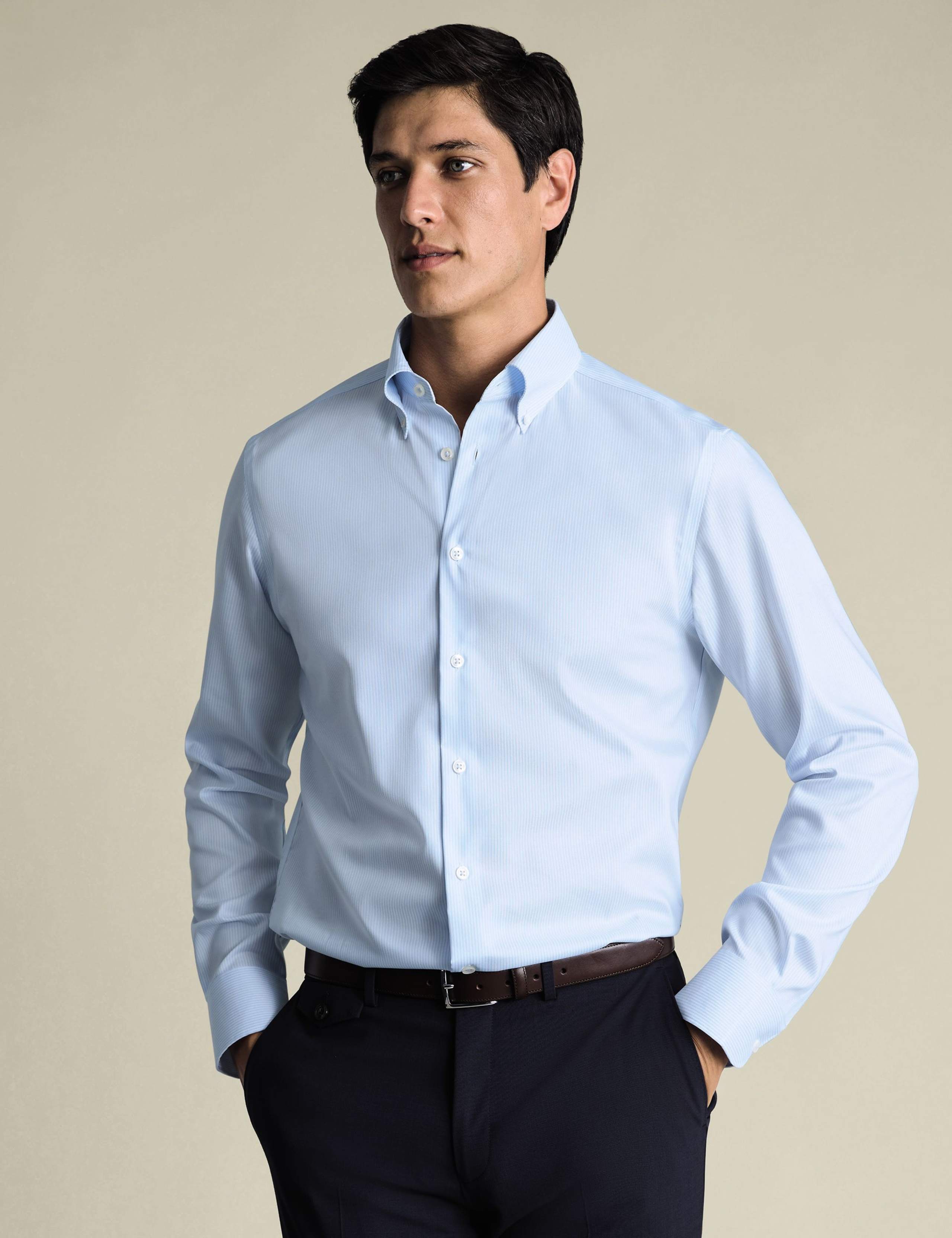 Slim Fit Non Iron Pure Cotton Striped Shirt 1 of 6