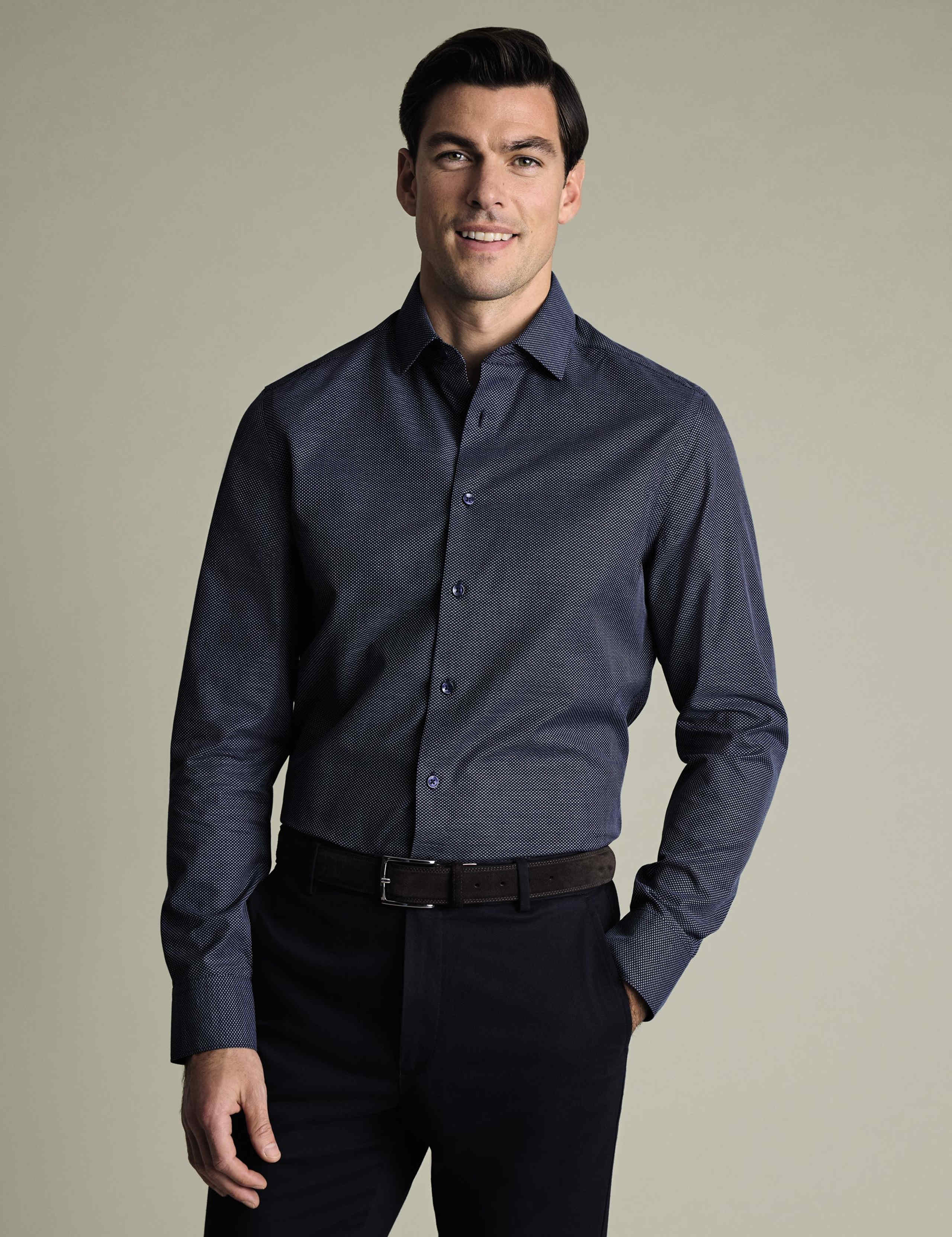 Slim Fit Non Iron Pure Cotton Textured Shirt 1 of 6
