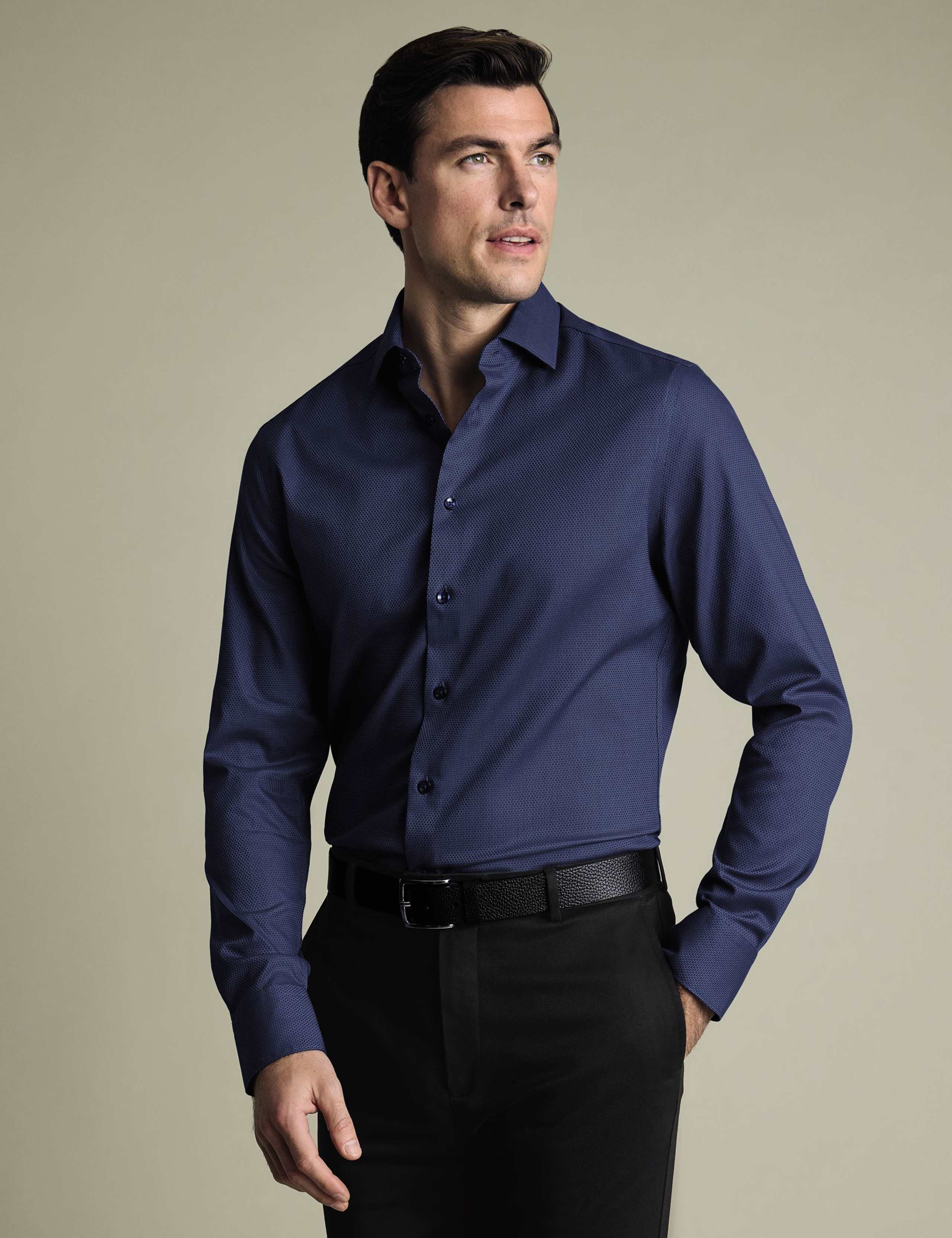 Slim Fit Non Iron Pure Cotton Textured Shirt 1 of 6