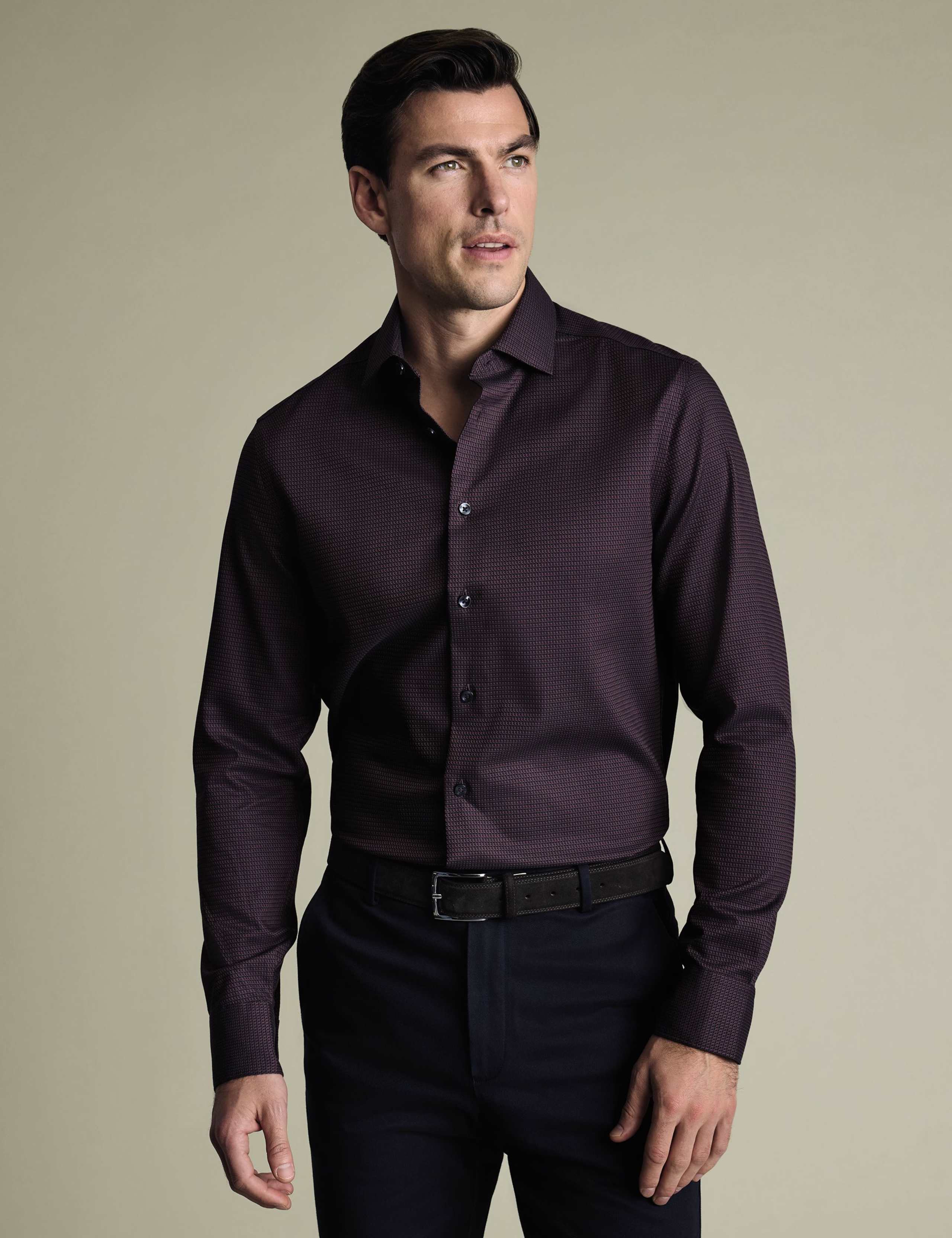 Slim Fit Non Iron Pure Cotton Textured Shirt 1 of 6