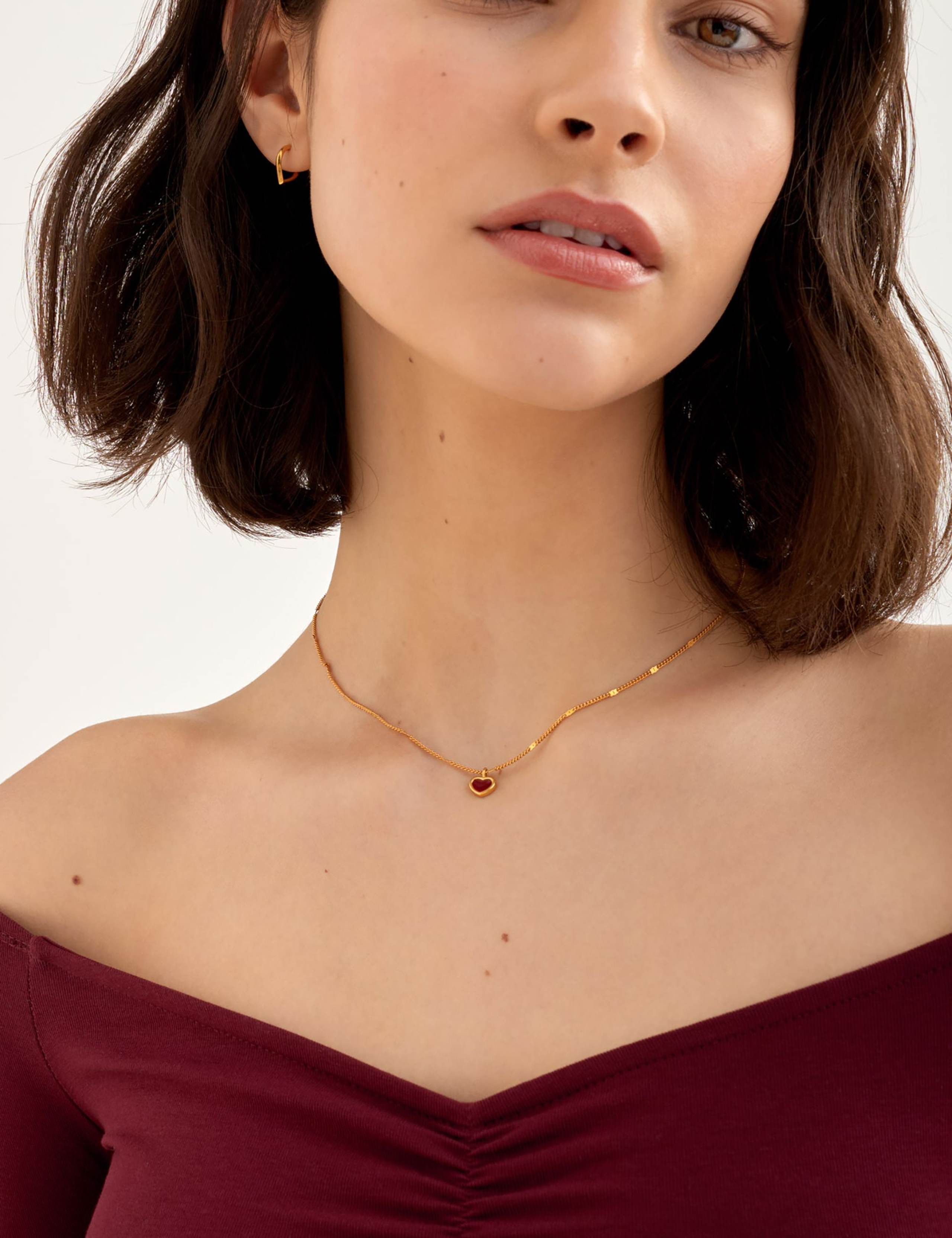 Gold Coated Enamel Heart Waterproof Necklace 1 of 5