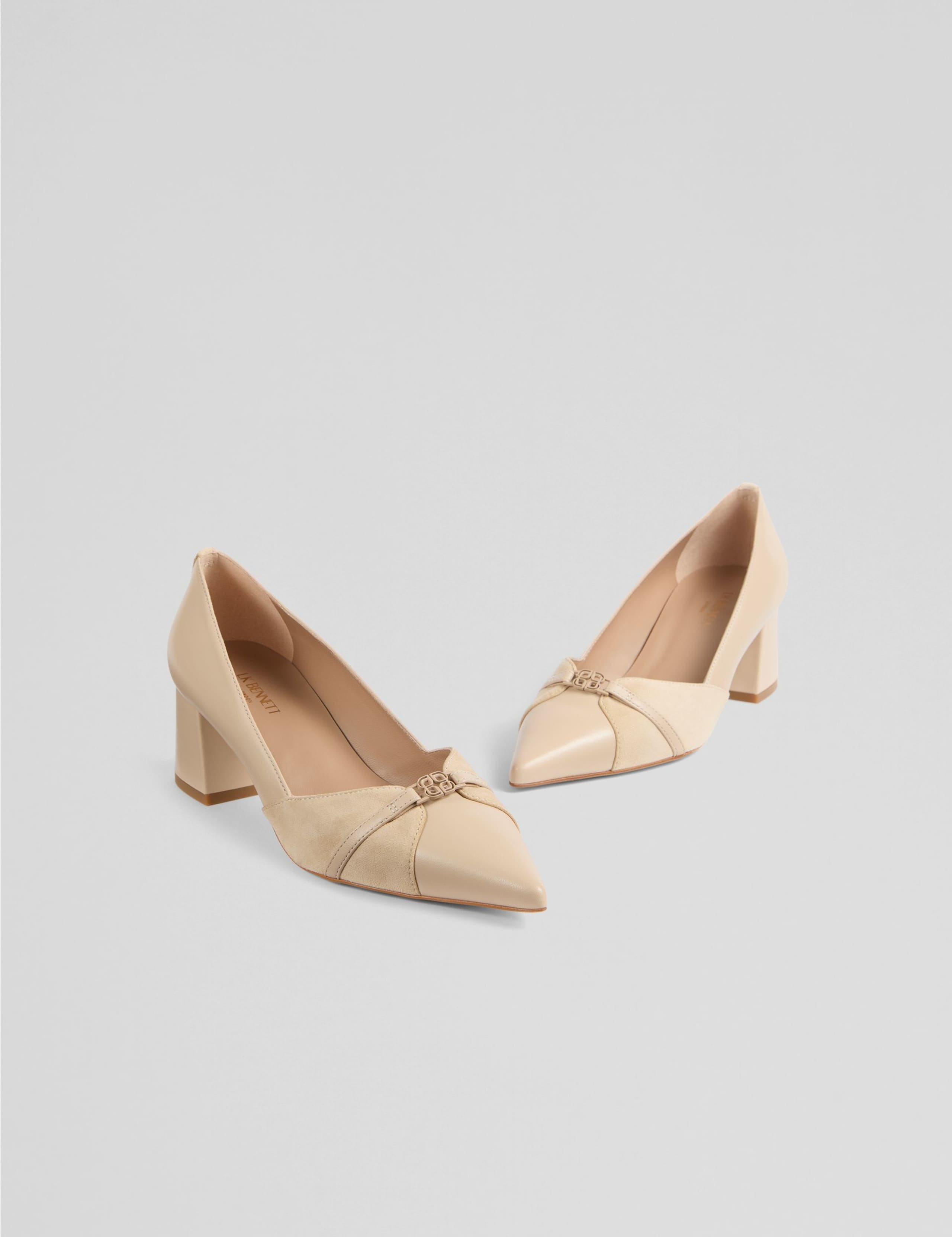 Leather Block Heel Pointed Court Shoes 3 of 3