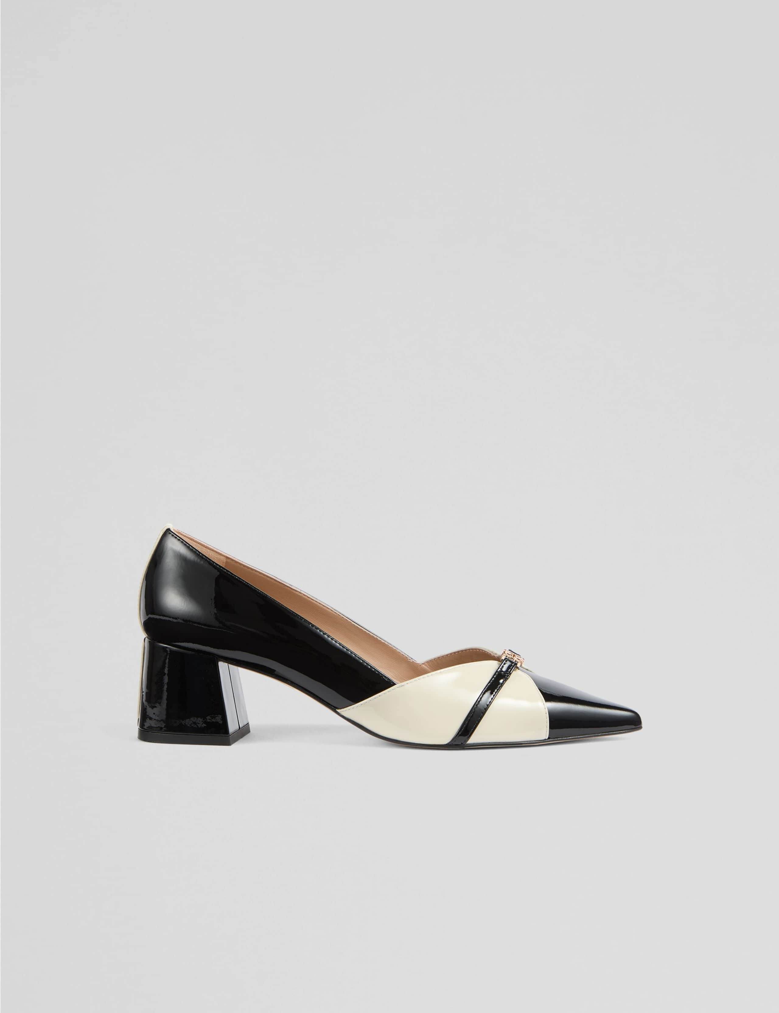 Leather Patent Block Heel Court Shoes 1 of 4