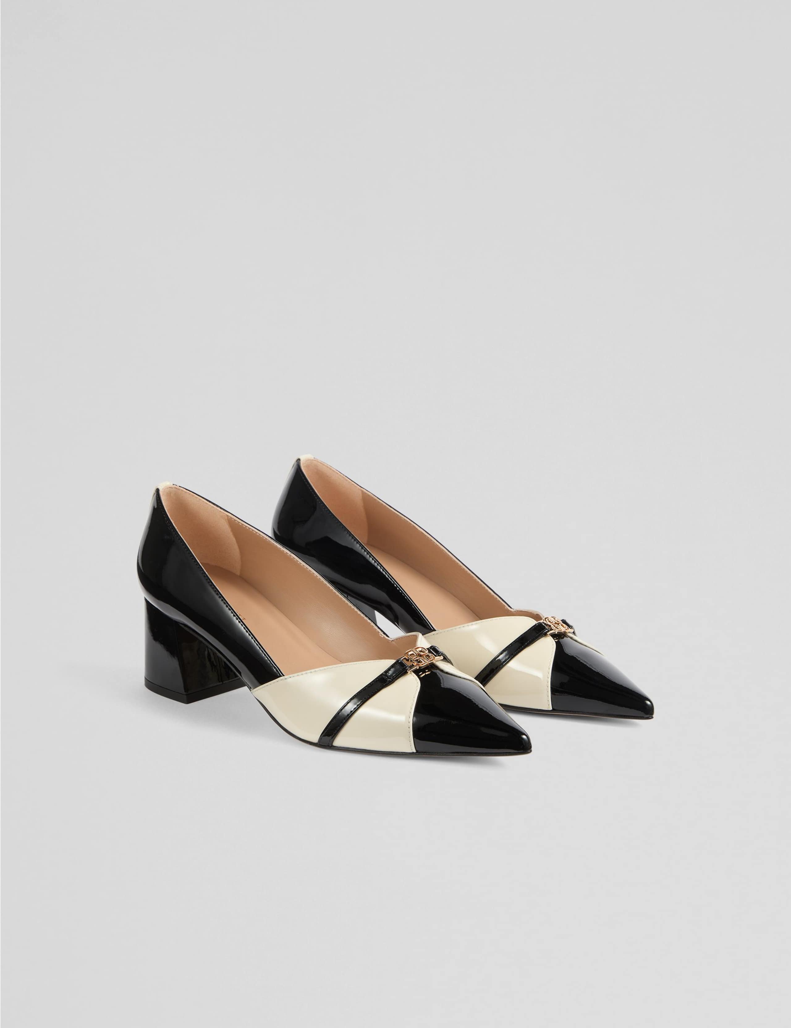 Leather Patent Block Heel Court Shoes 2 of 4