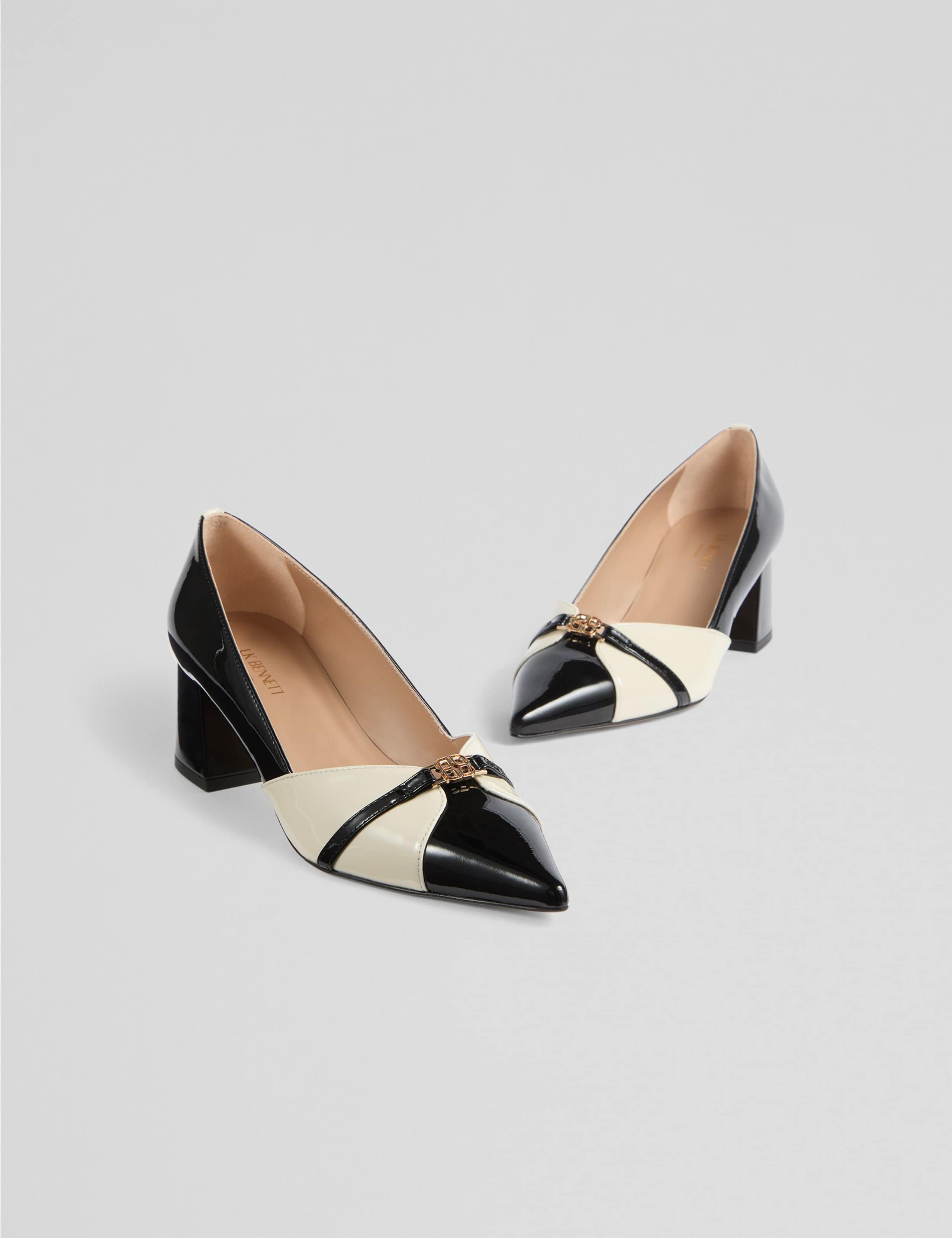 Leather Patent Block Heel Court Shoes 3 of 4