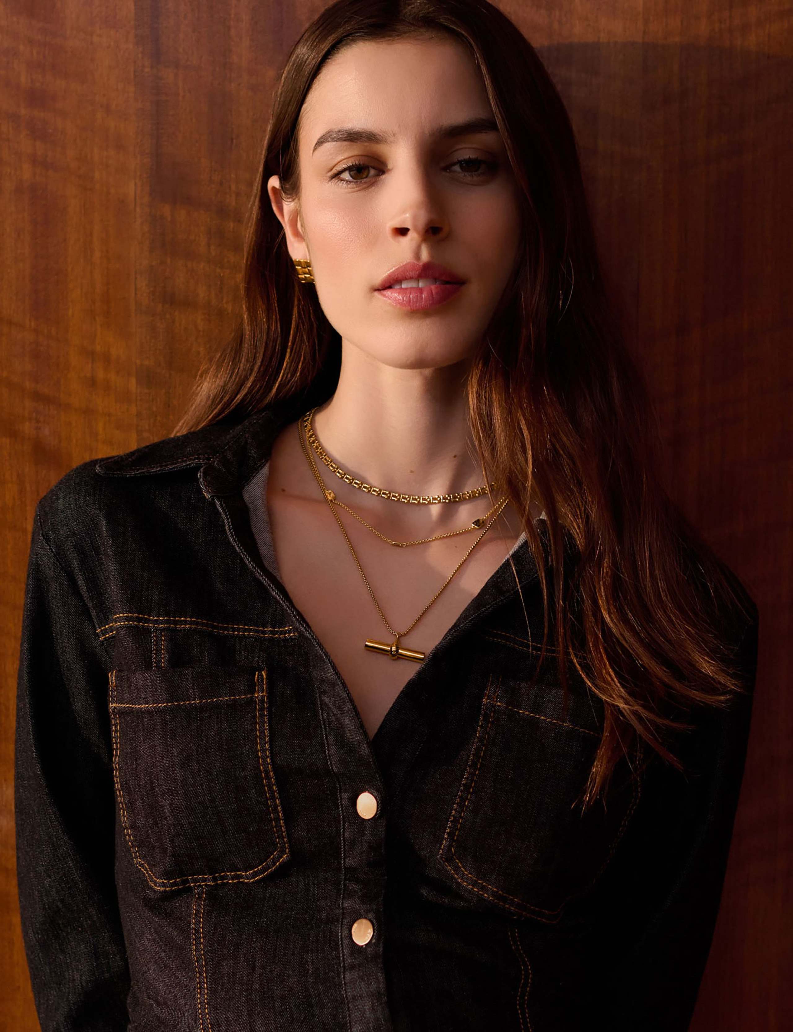 Gold Plated T-Bar Waterproof Necklace 2 of 6