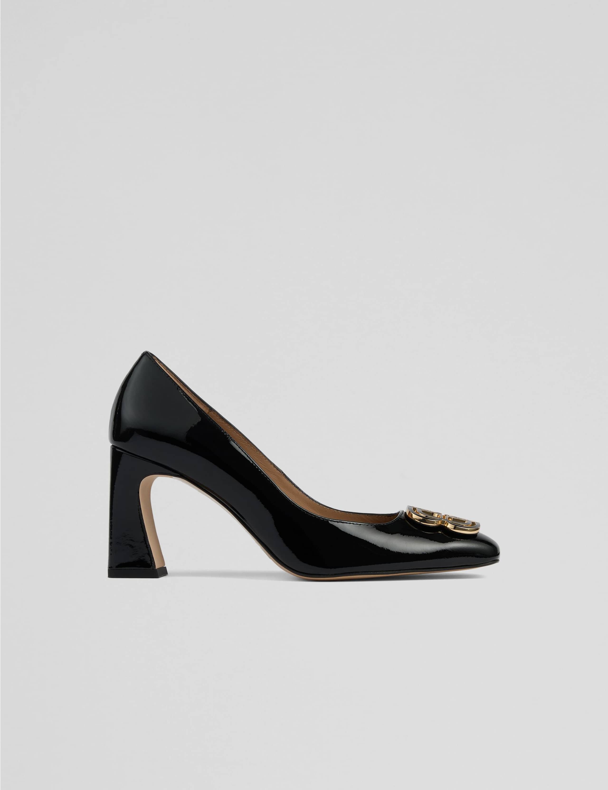 Leather Block Heel Square Toe Court Shoes 1 of 4