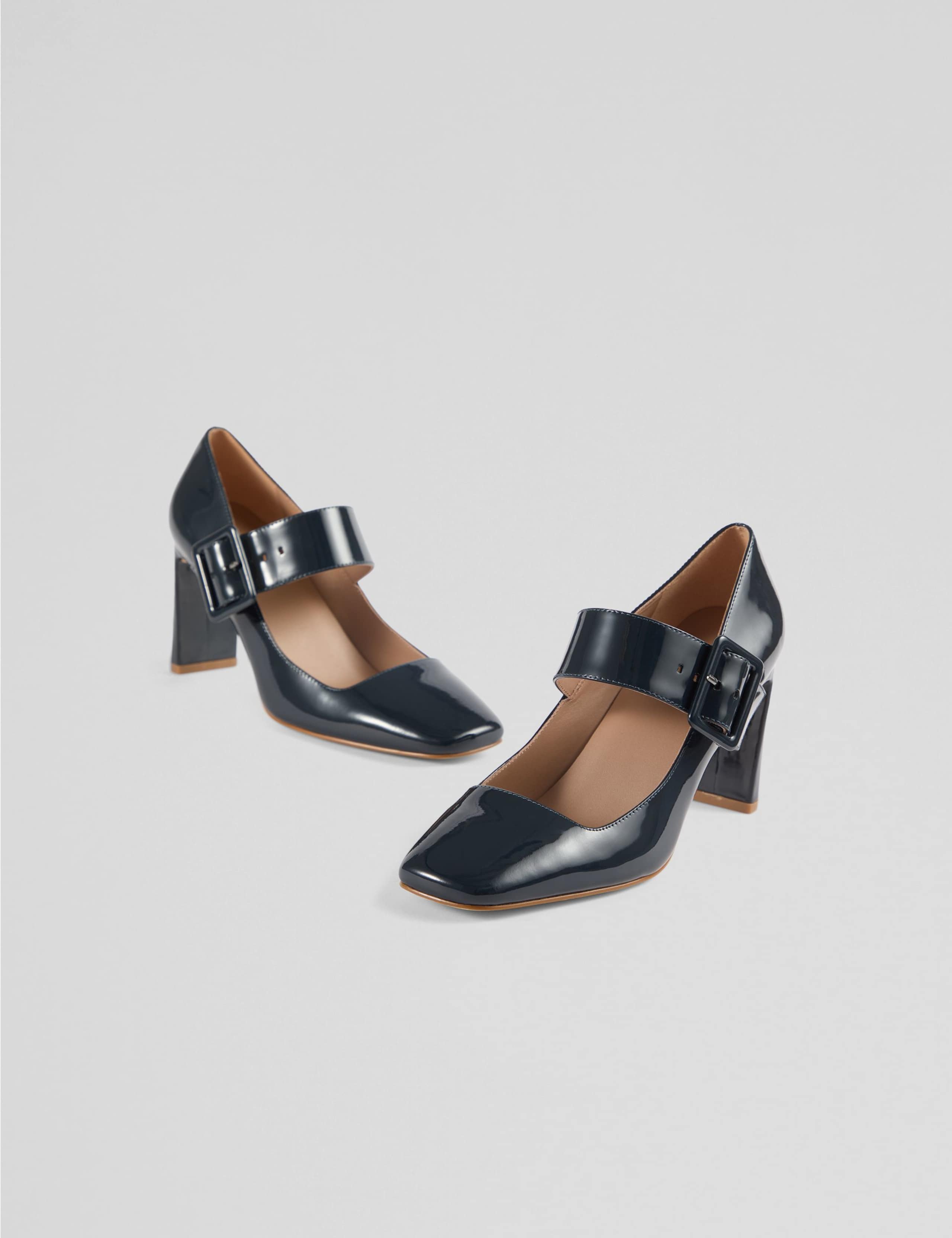 Leather Buckle Block Heel Court Shoes 3 of 4