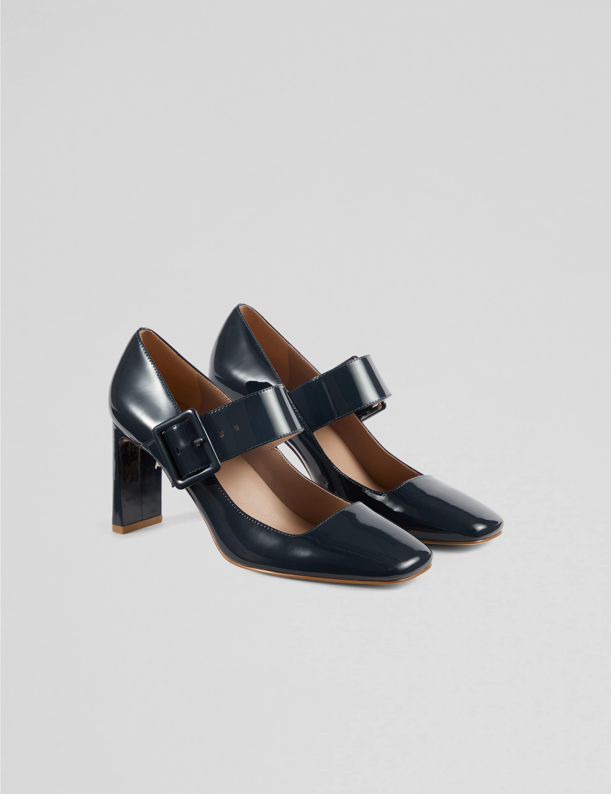 Leather Buckle Block Heel Court Shoes 4 of 4