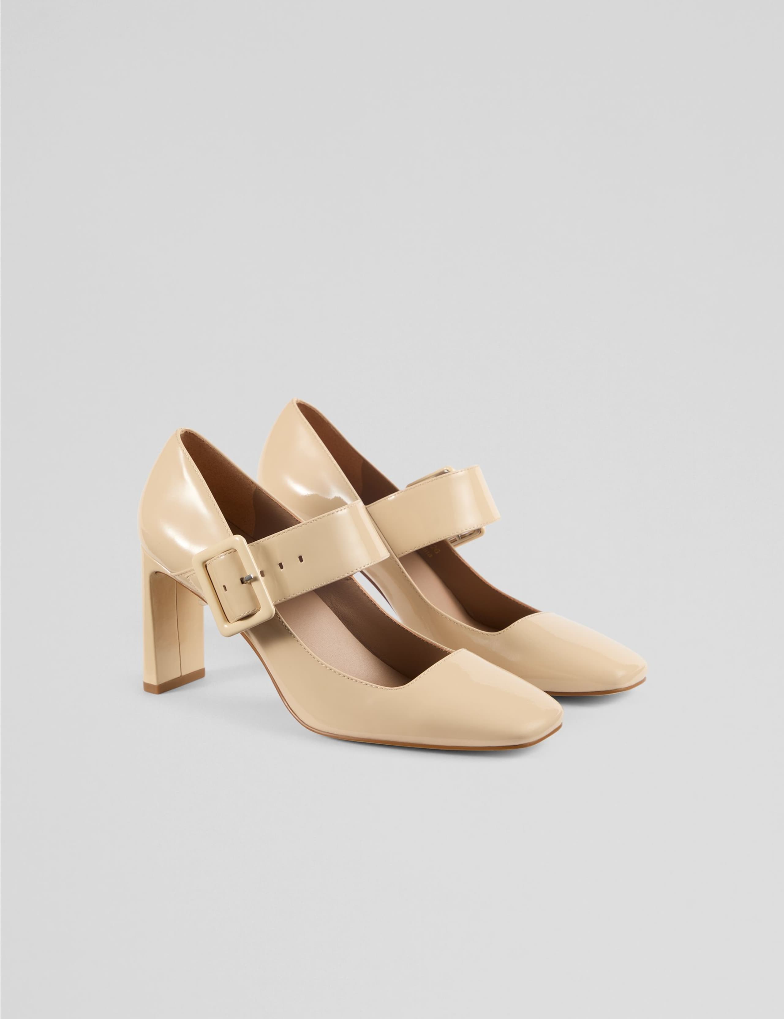 Leather Buckle Block Heel Court Shoes 2 of 3