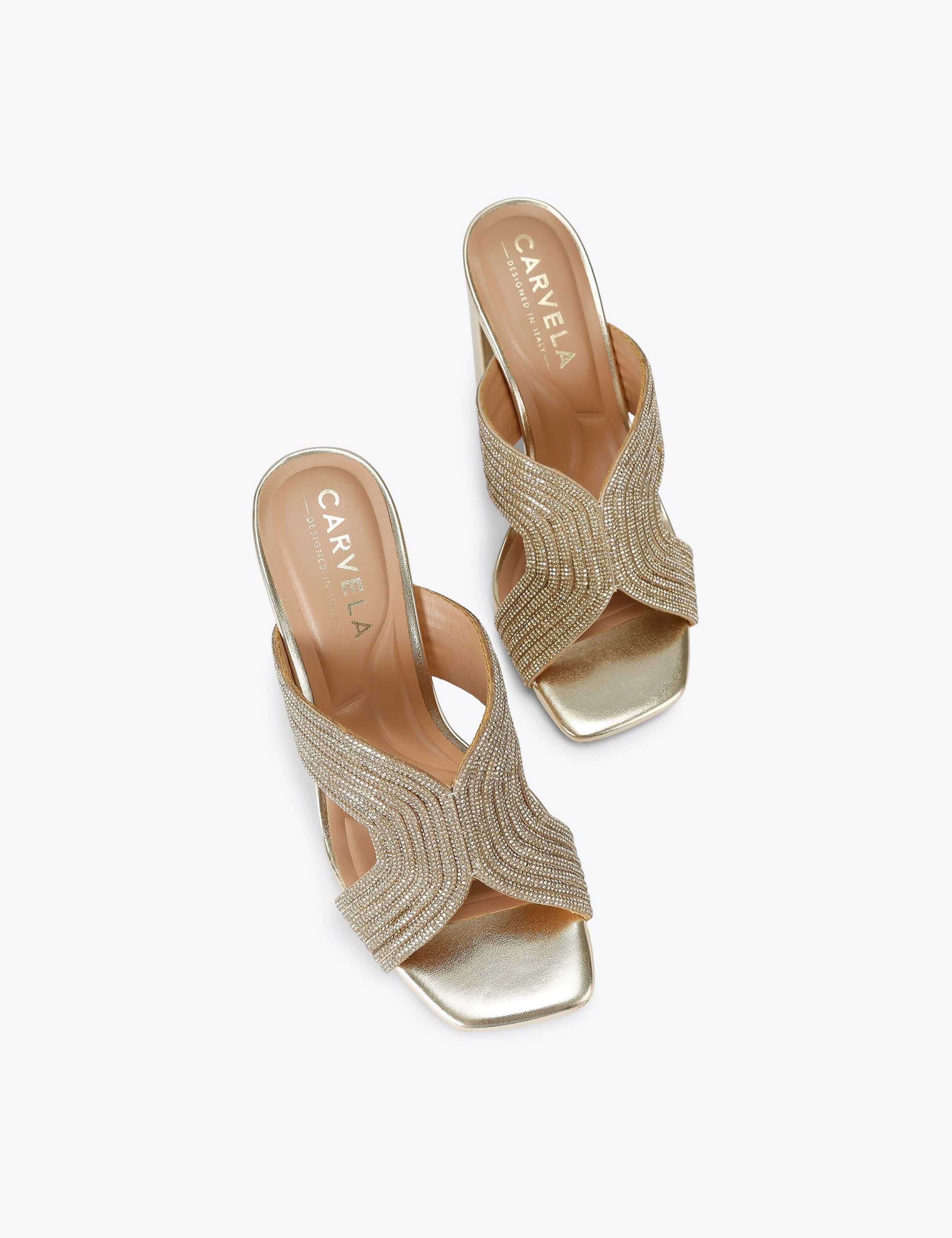 Metallic Embellished Block Heel Mules 2 of 4