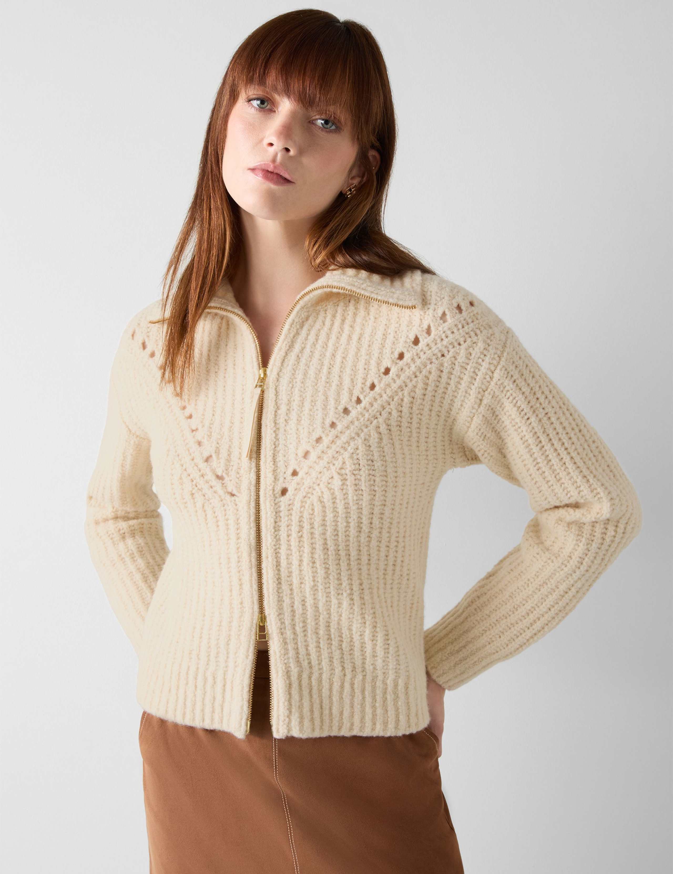 Merino Wool Rich Textured Collared Cardigan 4 of 4