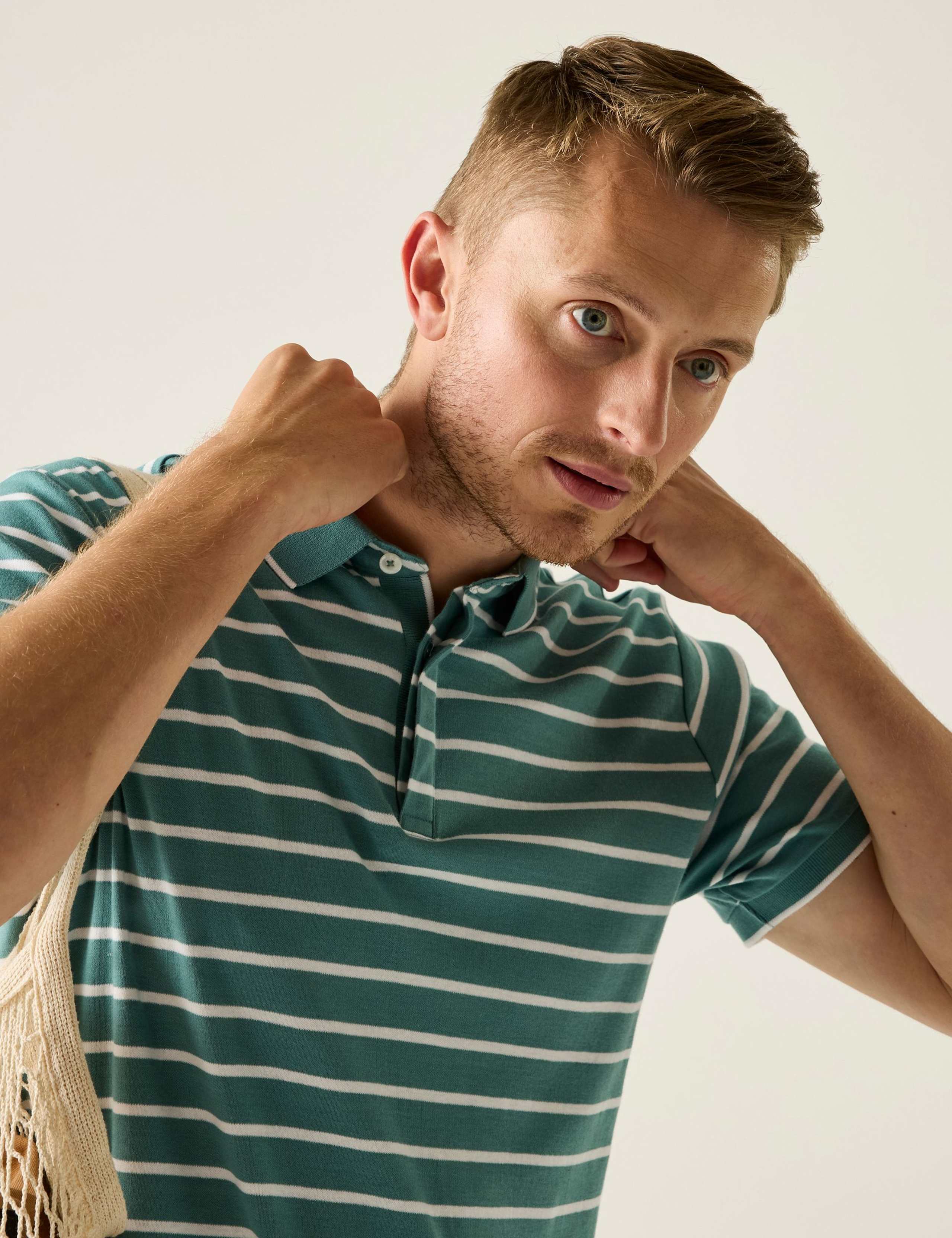 Tiver Pure Cotton Striped Polo Shirt 4 of 5